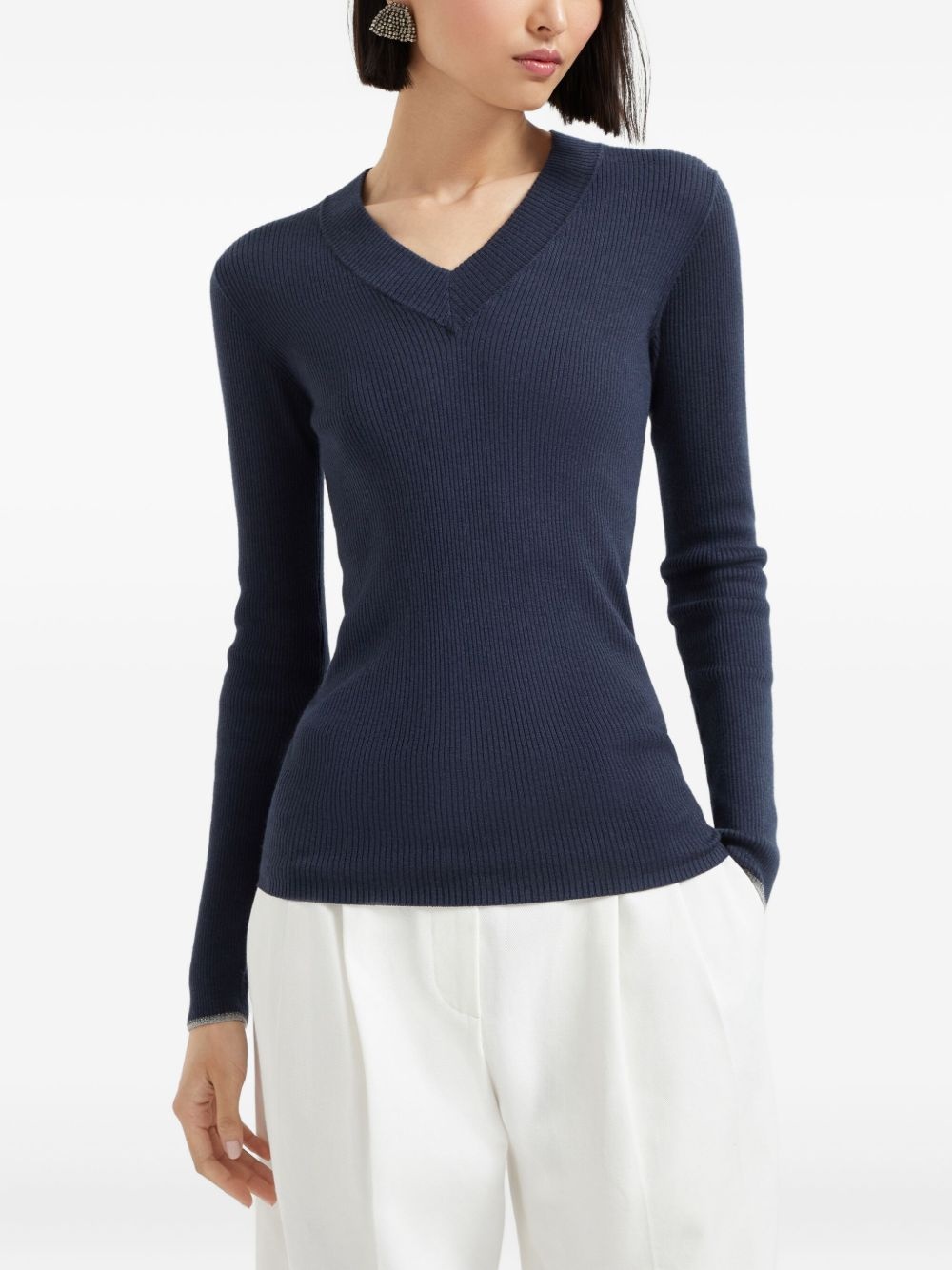 v-neck ribbed sweatshirt - 3