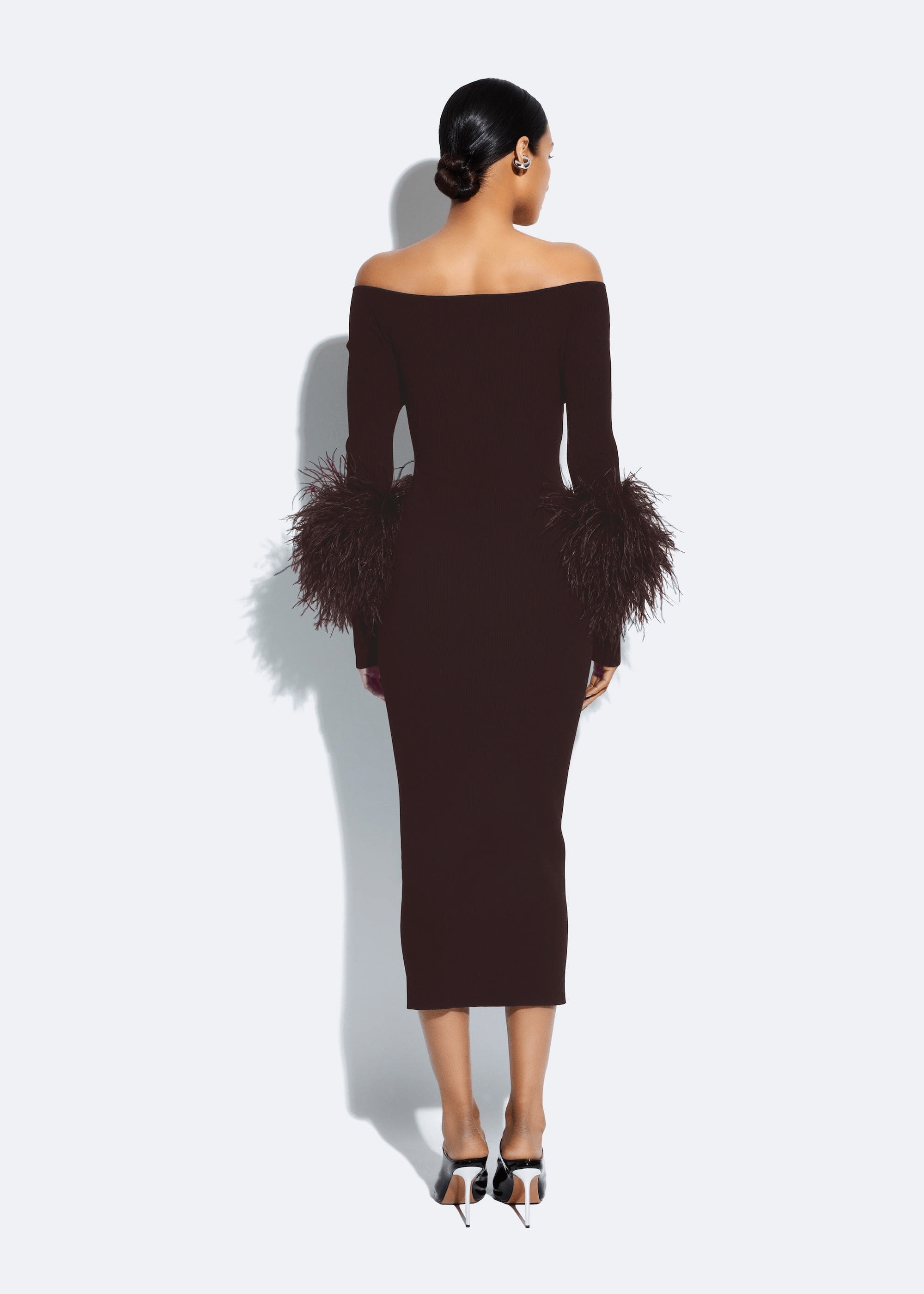 Matte Viscose Cross Front Dress With Feathers - 3