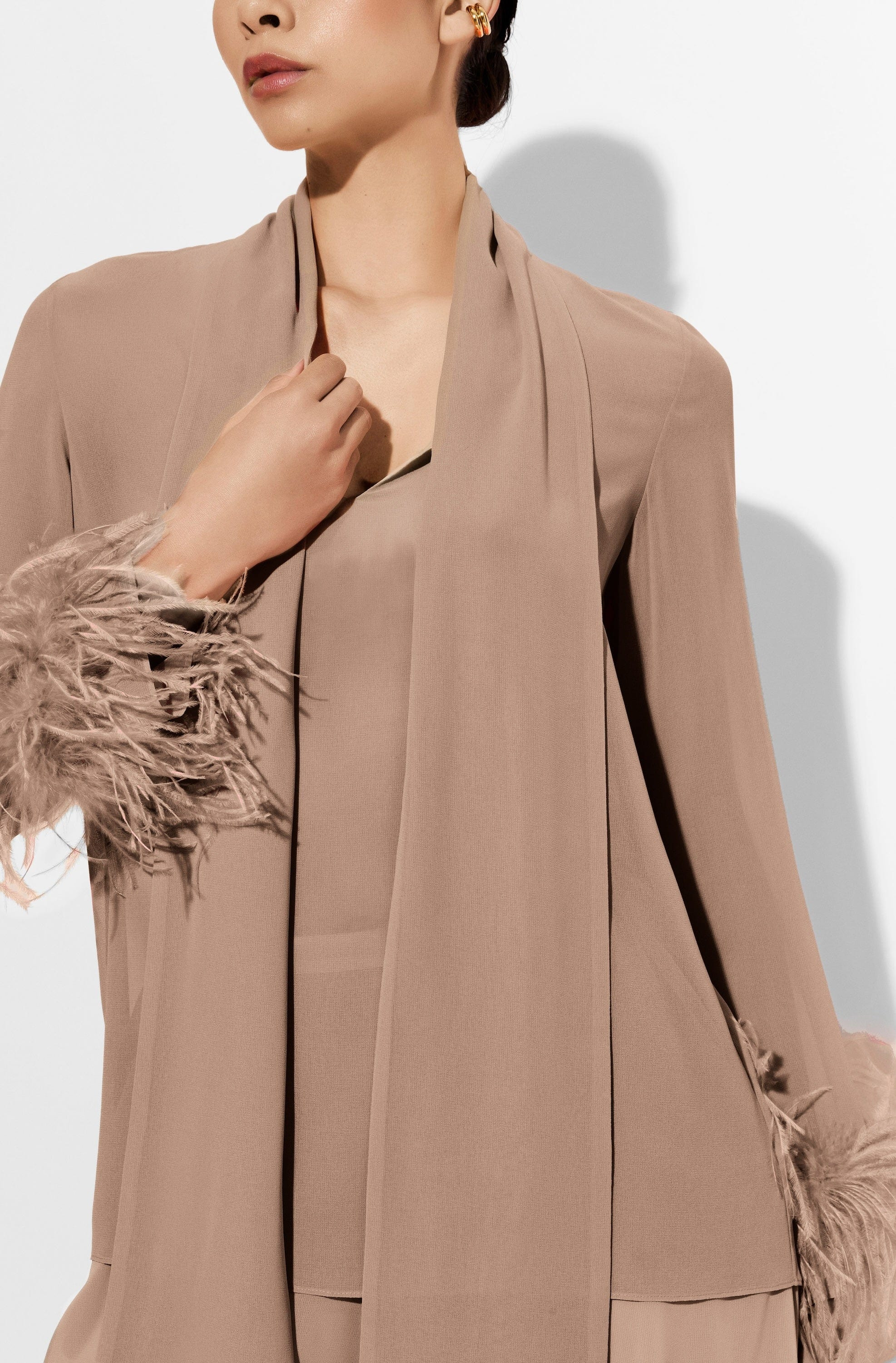 Lightweight Georgette Scarf Top With Feathers - 4