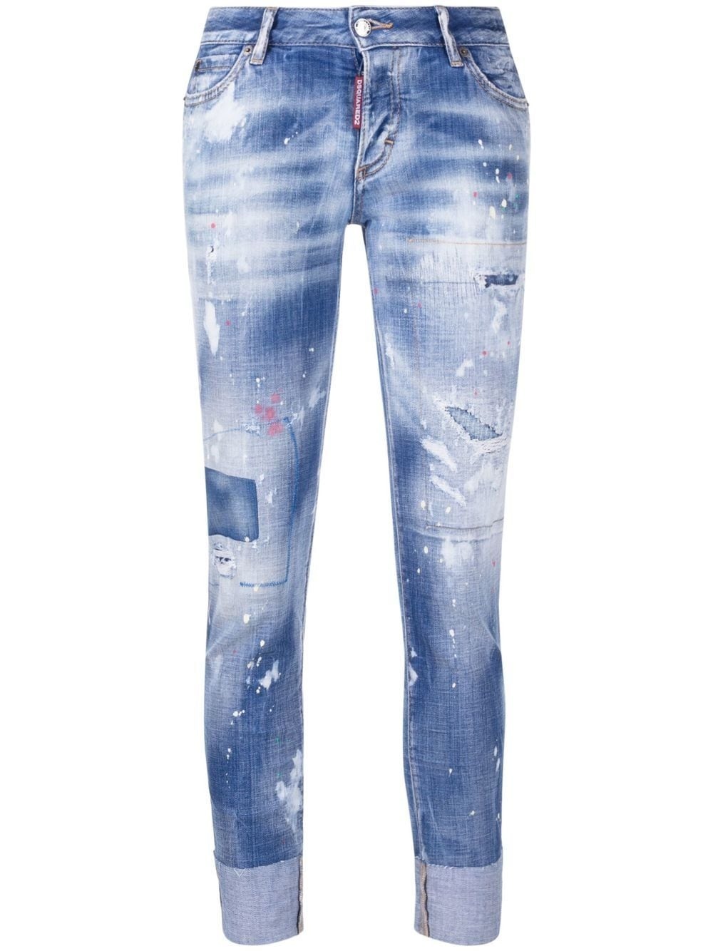 distressed logo-embroidered slim jeans - 1