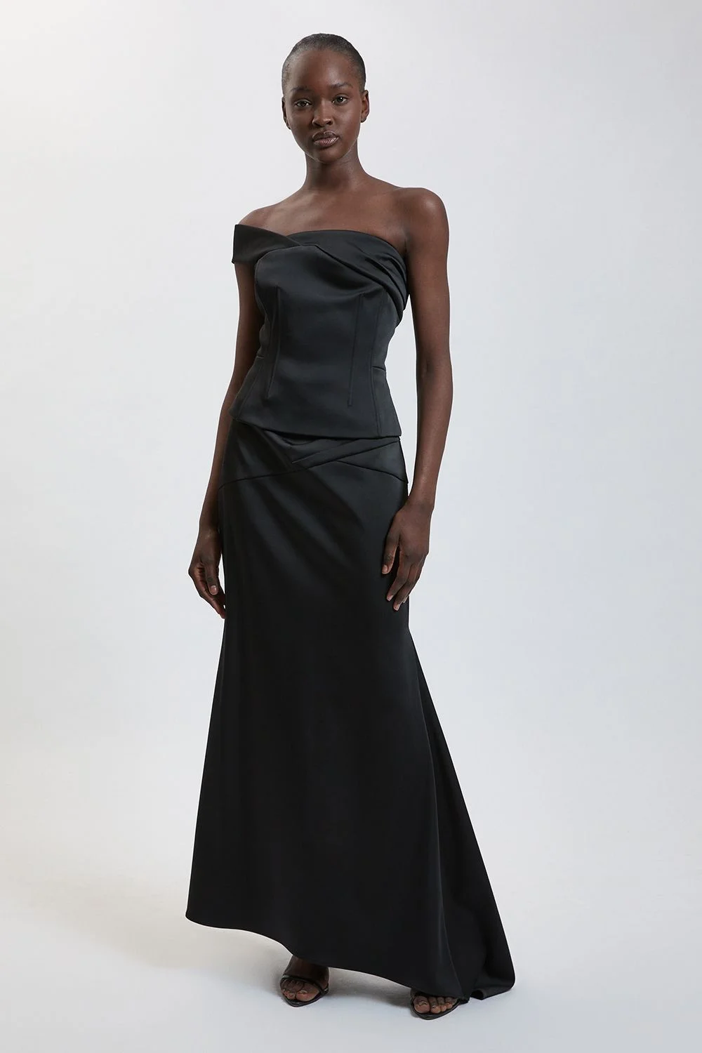 Tailored Satin Drape FishTail Maxi Skirt - 1