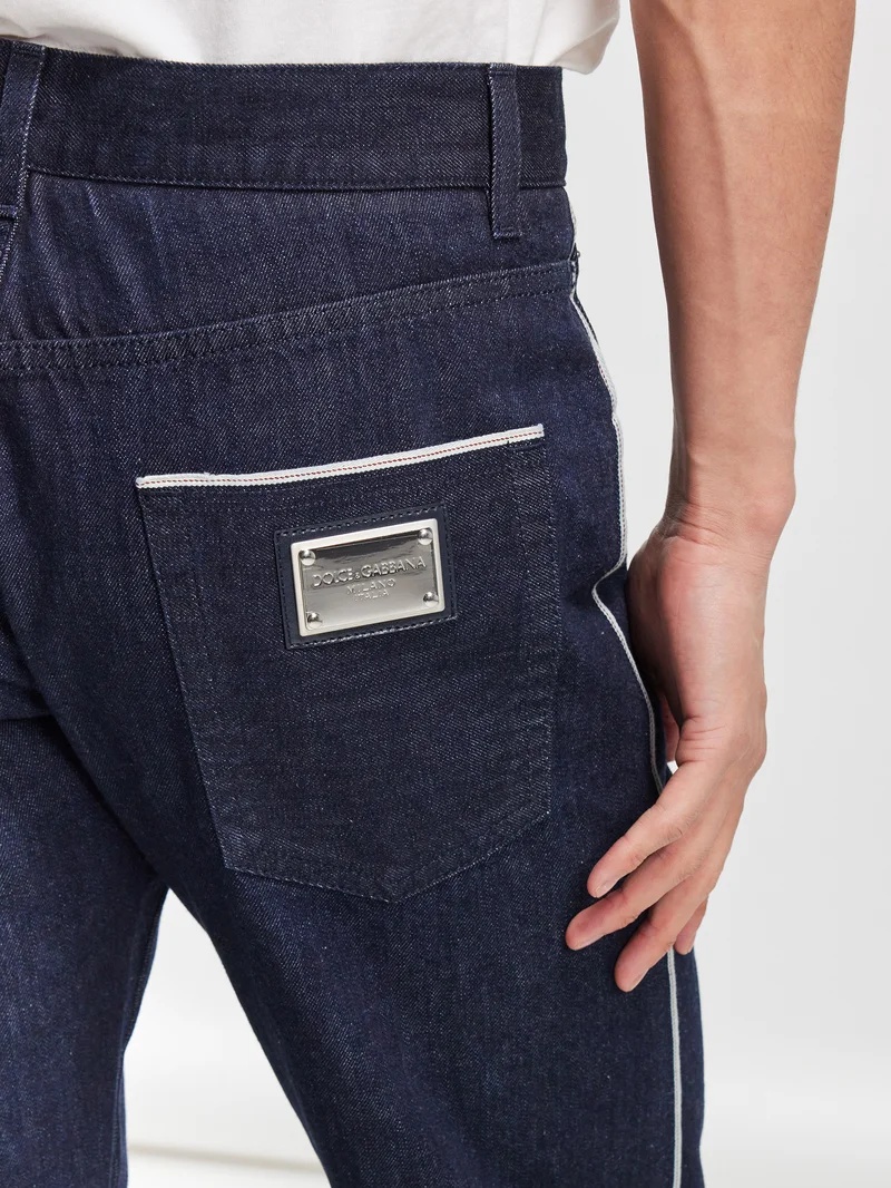 Side-stripe selvedge-denim straight-leg jeans - 3