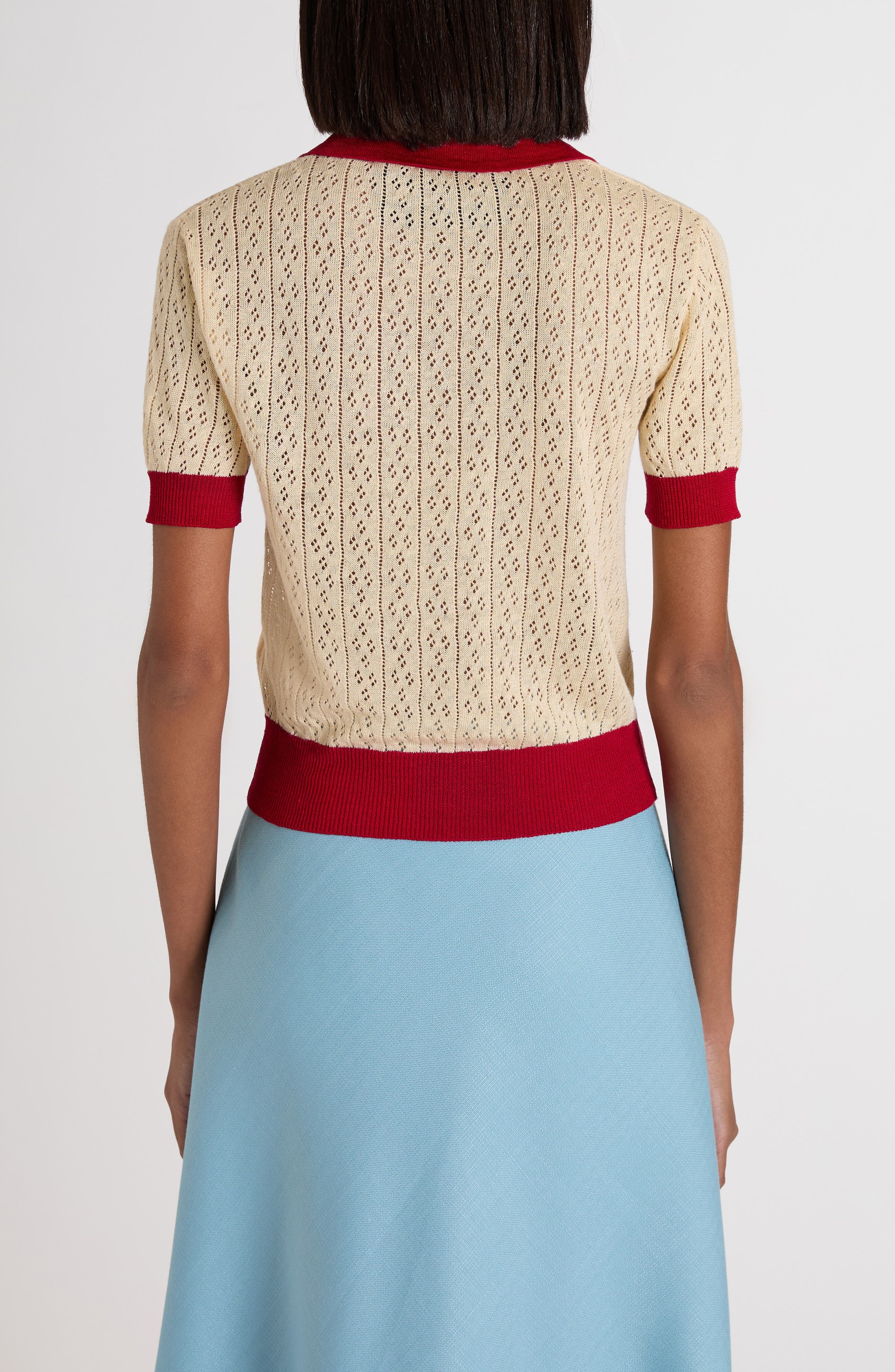Valentino Garavani Pointelle Knit Polo Sweater in Light Hazelnut at Nordstrom - 3