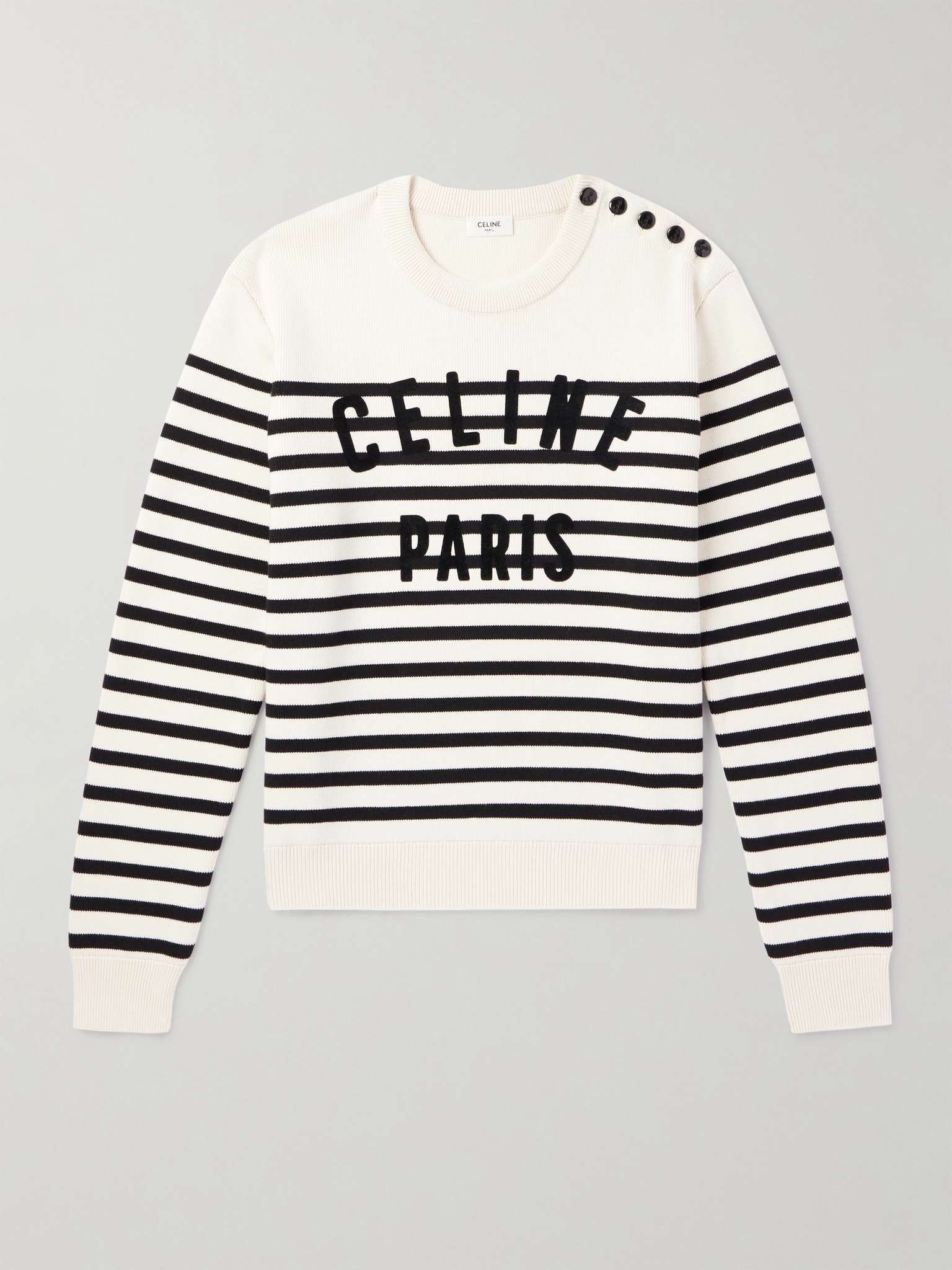 【CELINE】border sweater/WH triomphe crew neck sweater in aran wool - ECRU / NAVY | CELINE