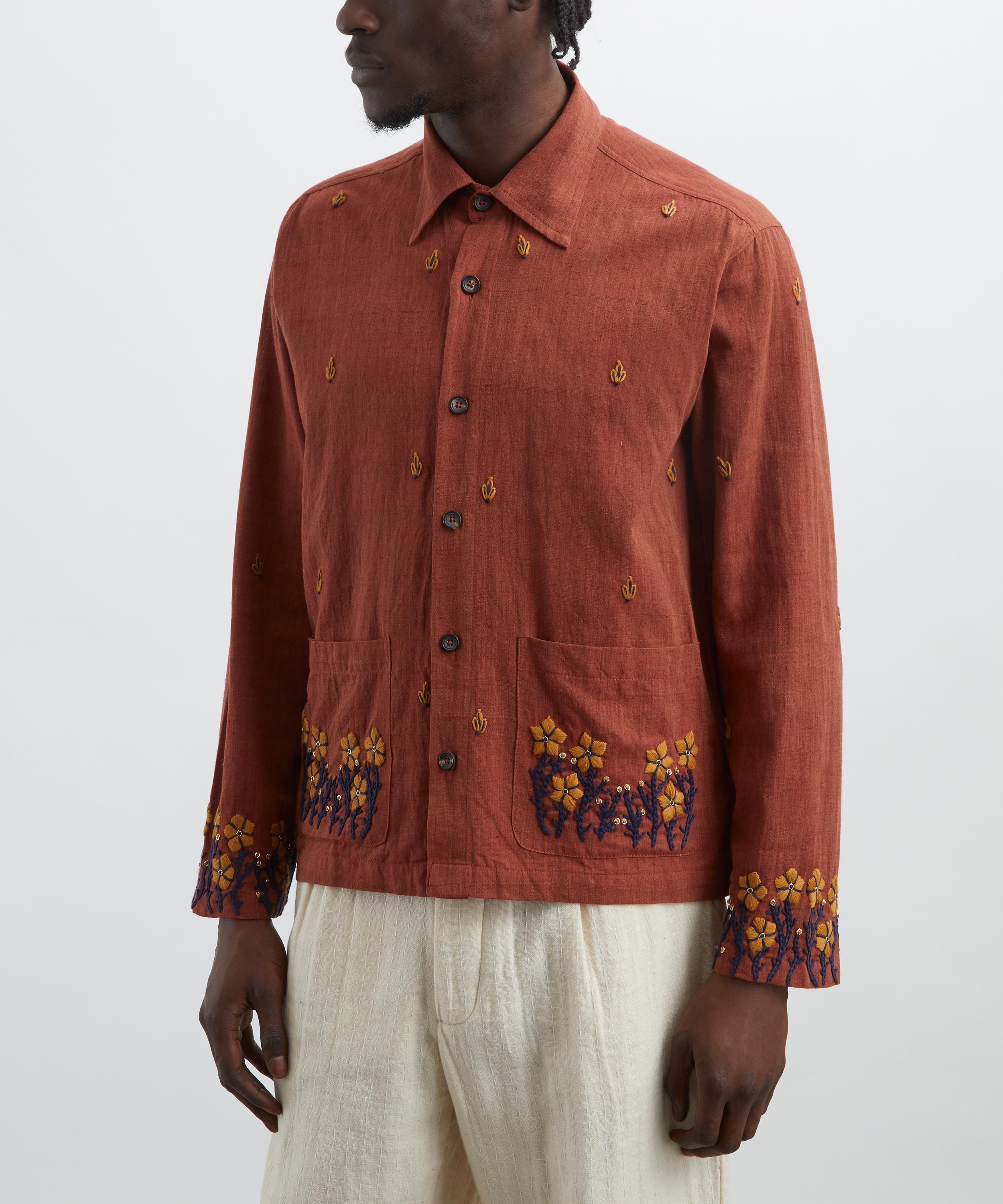 Floral Embroidered Cotton Shirt - 3