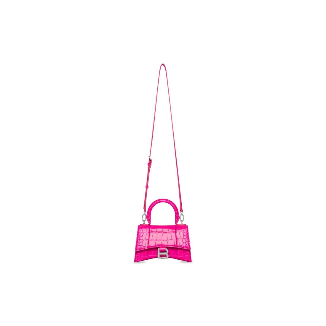 Women's Hourglass Xs Handbag Crocodile Embossed in Pink - 7