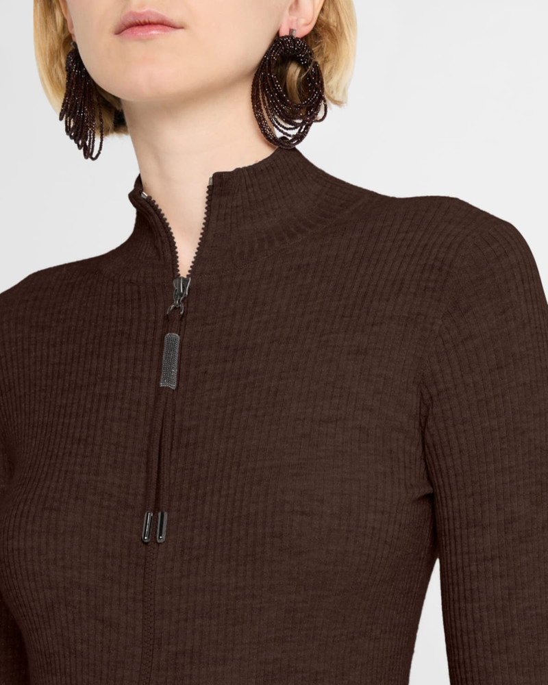 Ribbed Long-Sleeve Monili Zip-Up Top 5