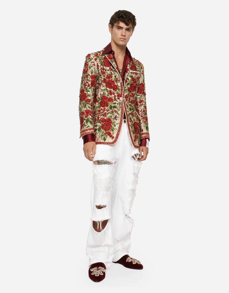 White denim straight-leg jeans with rips - 6