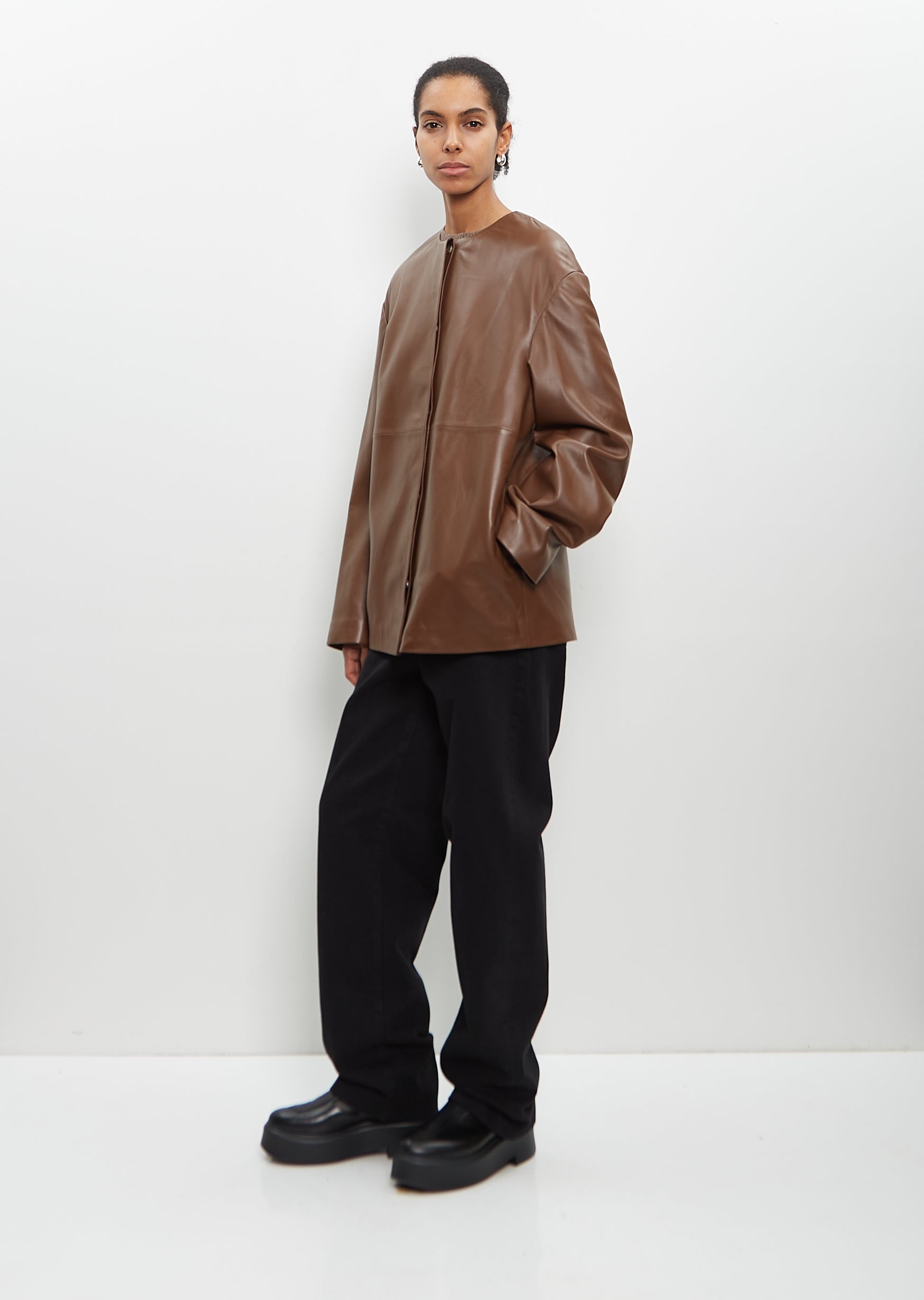 Leather Atalia Round Neck Coat - 5