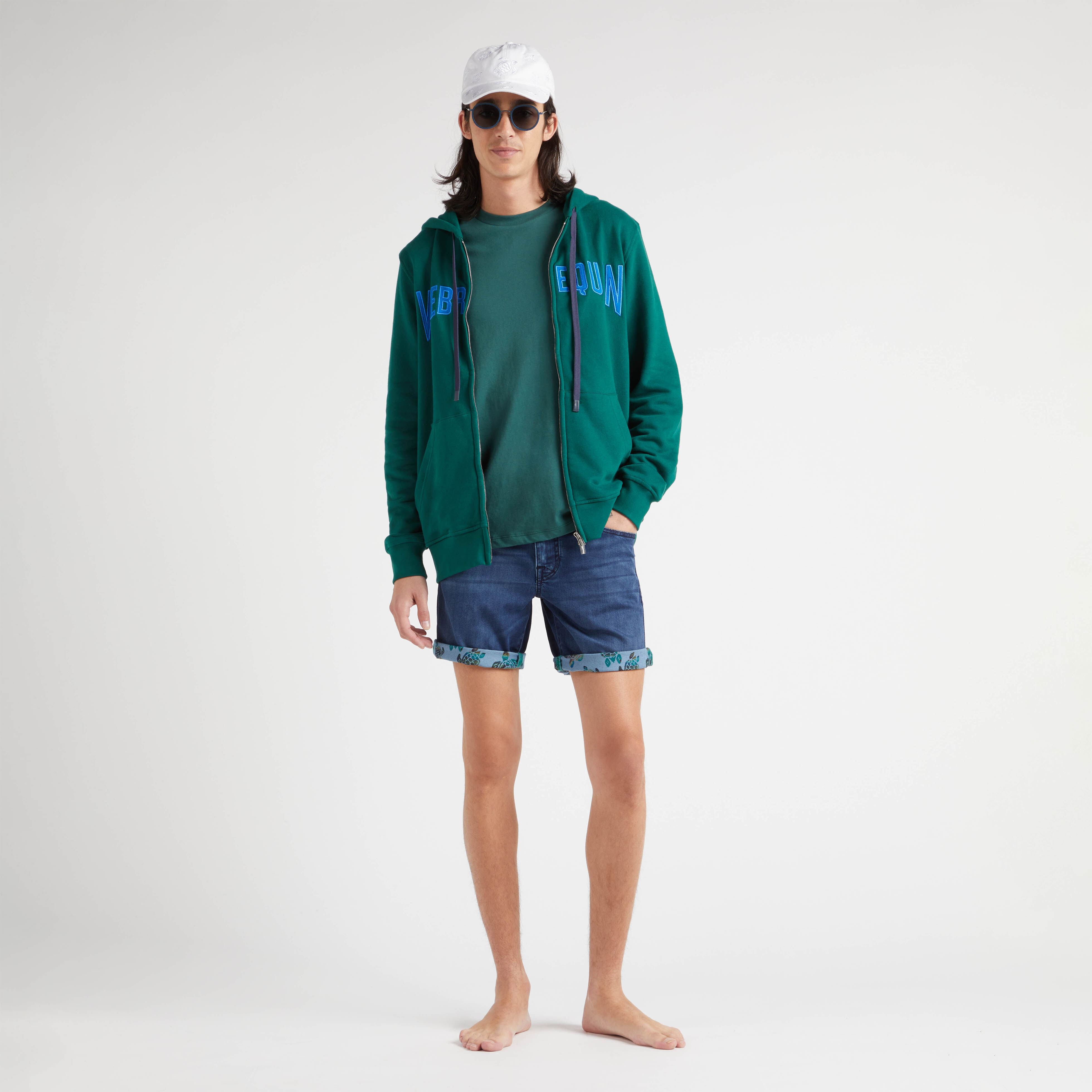 Men Denim Bermuda Shorts Tahiti Turtles - 5