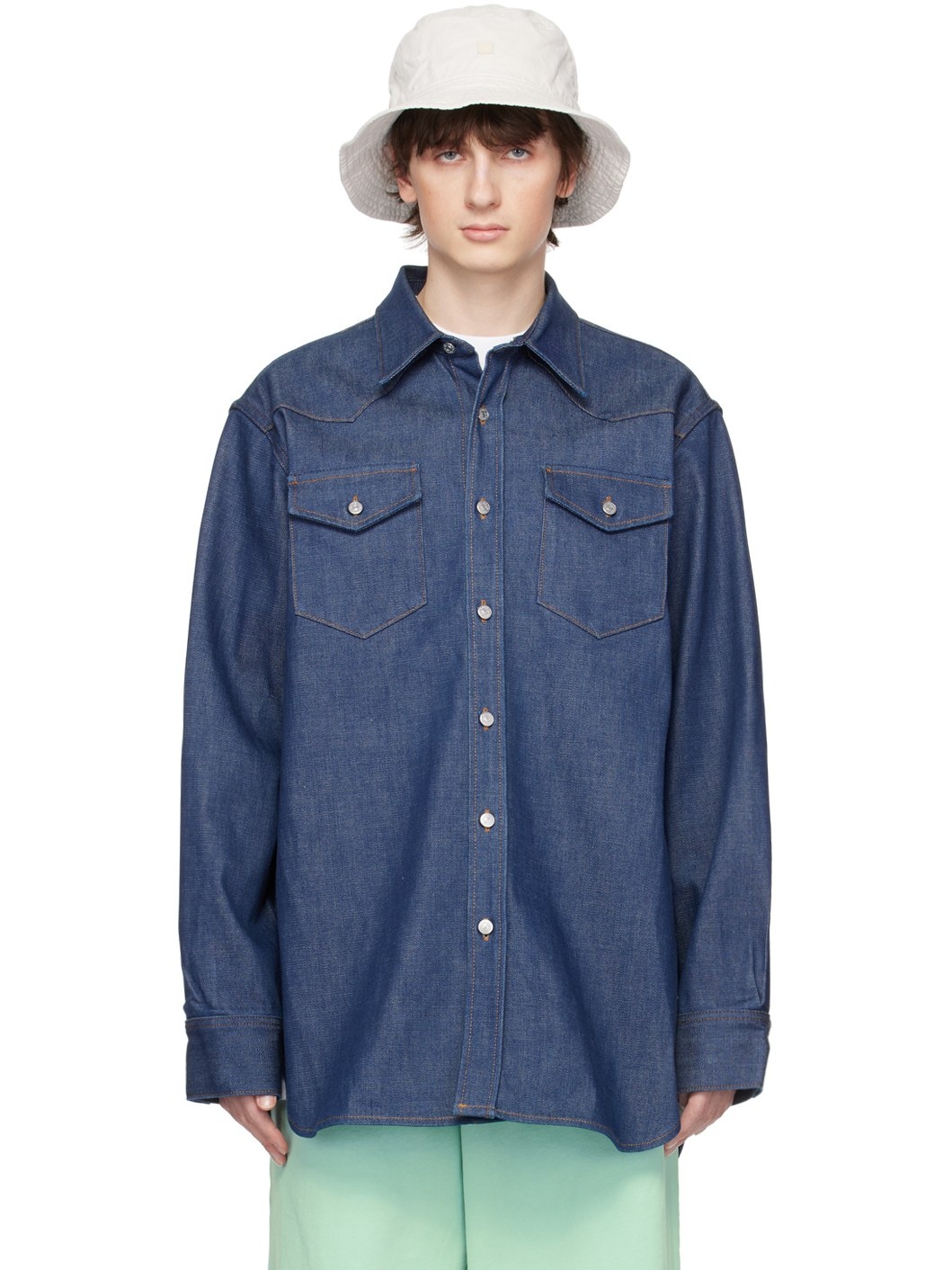 Indigo Button-Up Denim Shirt - 1