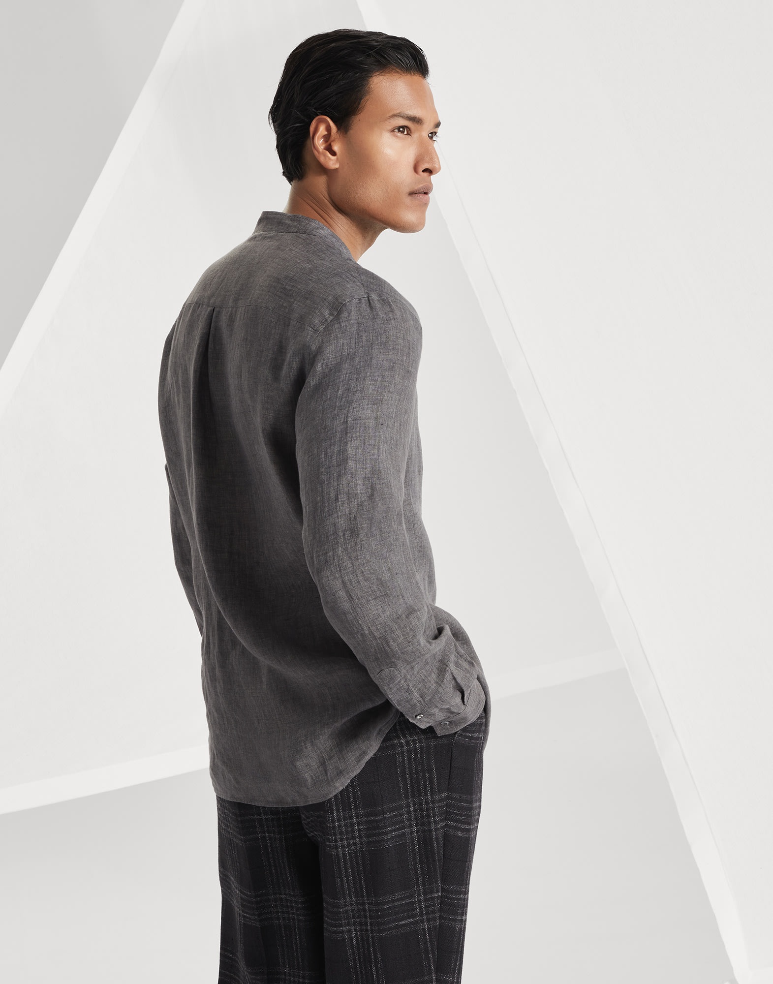 Linen easy fit shirt with Mandarin collar - 2