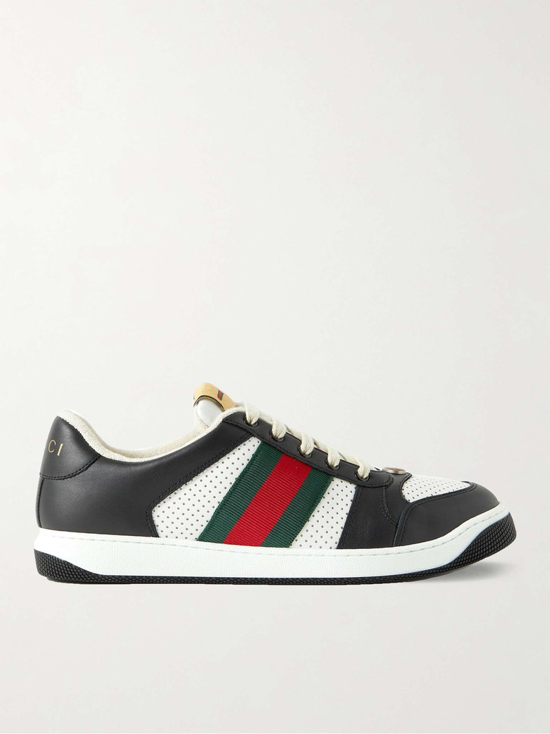 Screener Webbing-Trimmed Perforated Leather Sneakers - 1