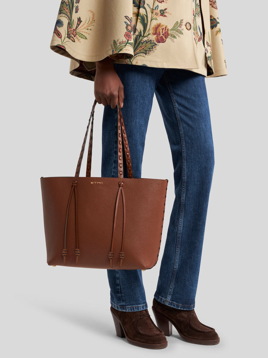 ETRO ESSENTIAL MEDIUM LEATHER TOTE BAG WITH THREADING - 3