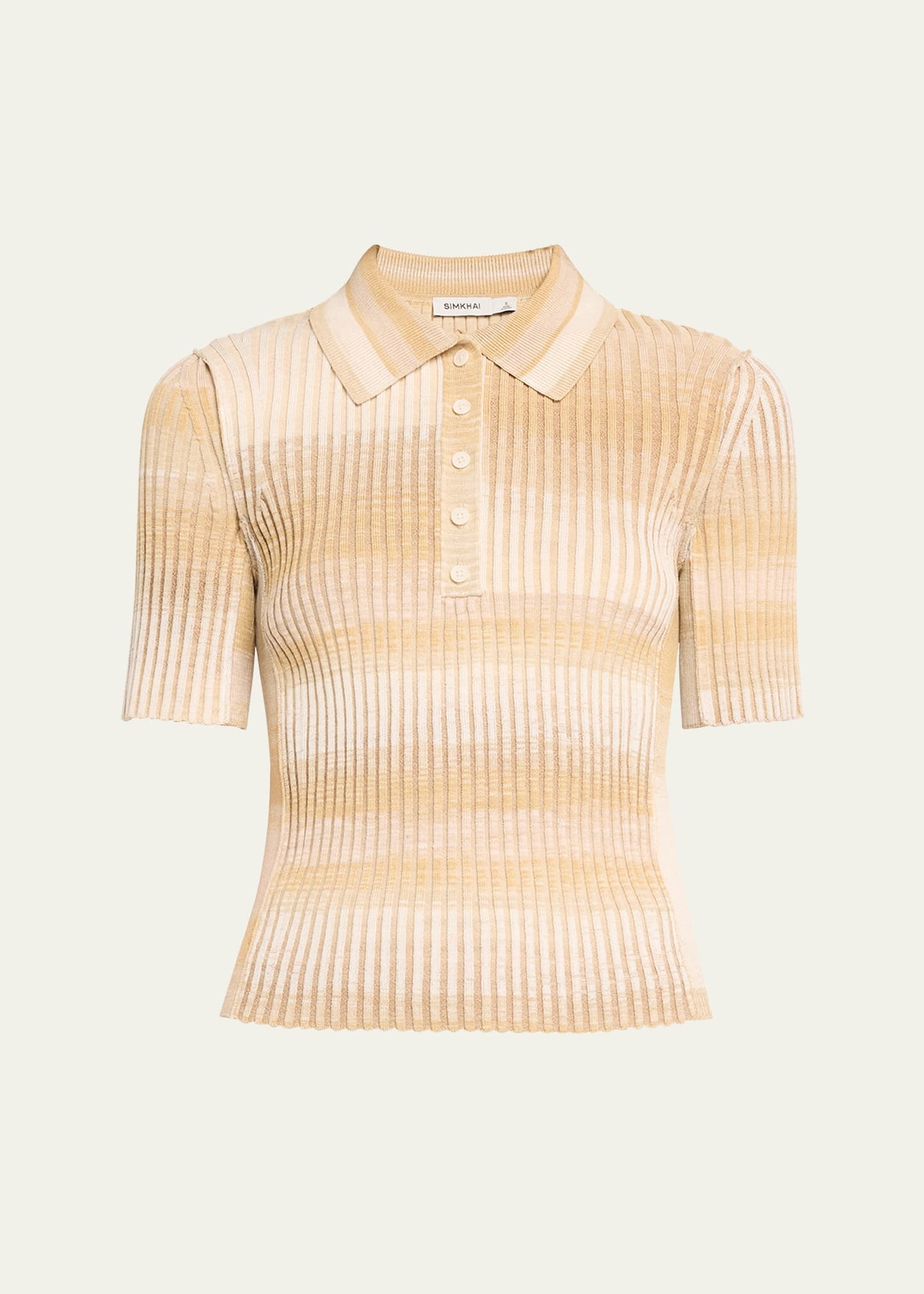 Devina Short-Sleeve Ribbed Stripe Polo Top - 1