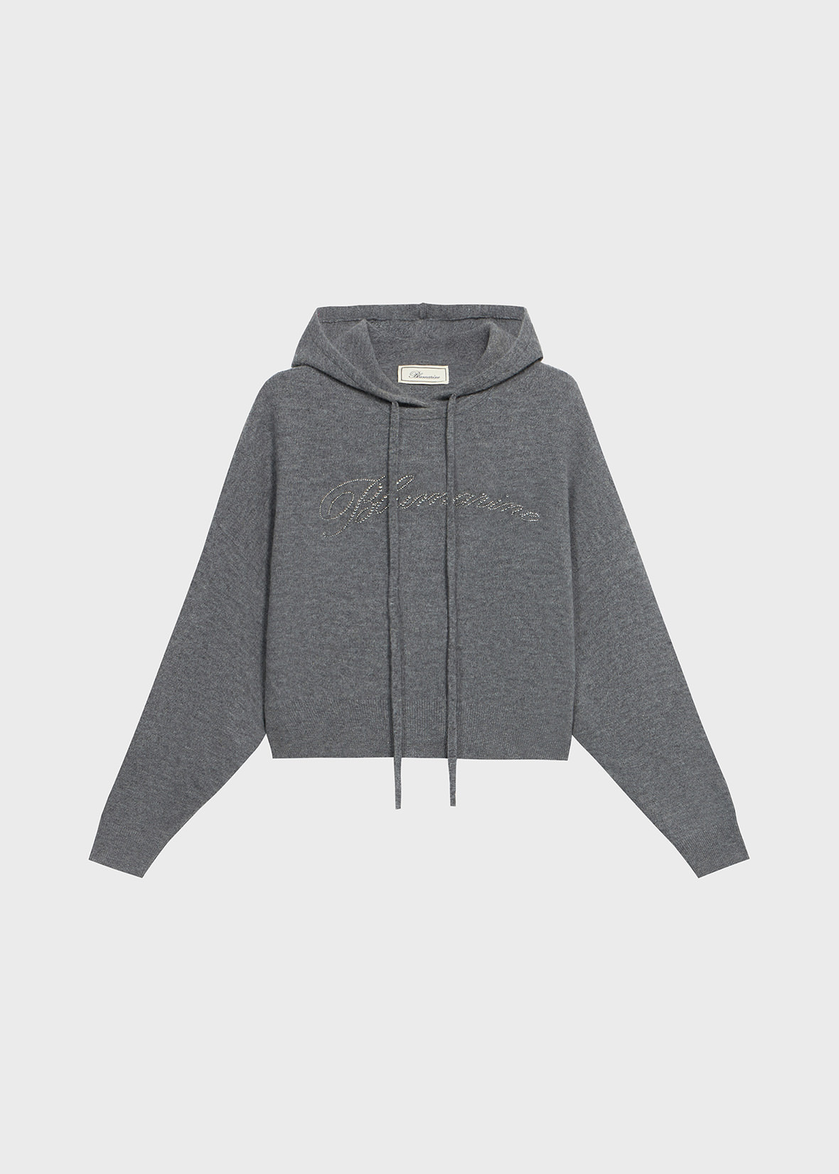 WOOL HOODED SWEATER WITH RHINESTONE LOGO - 1