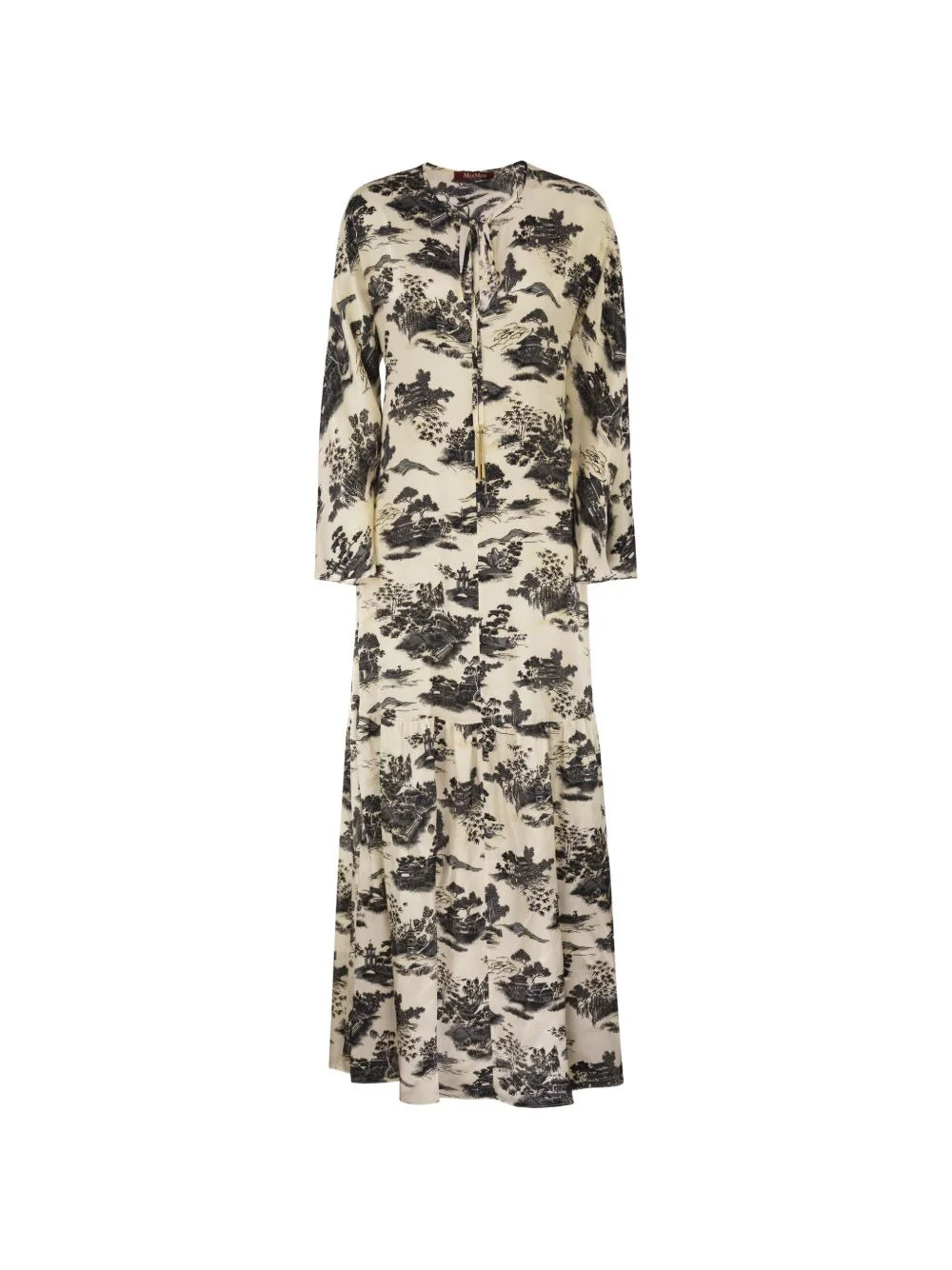 landscape-print drawstring maxi dress - 1
