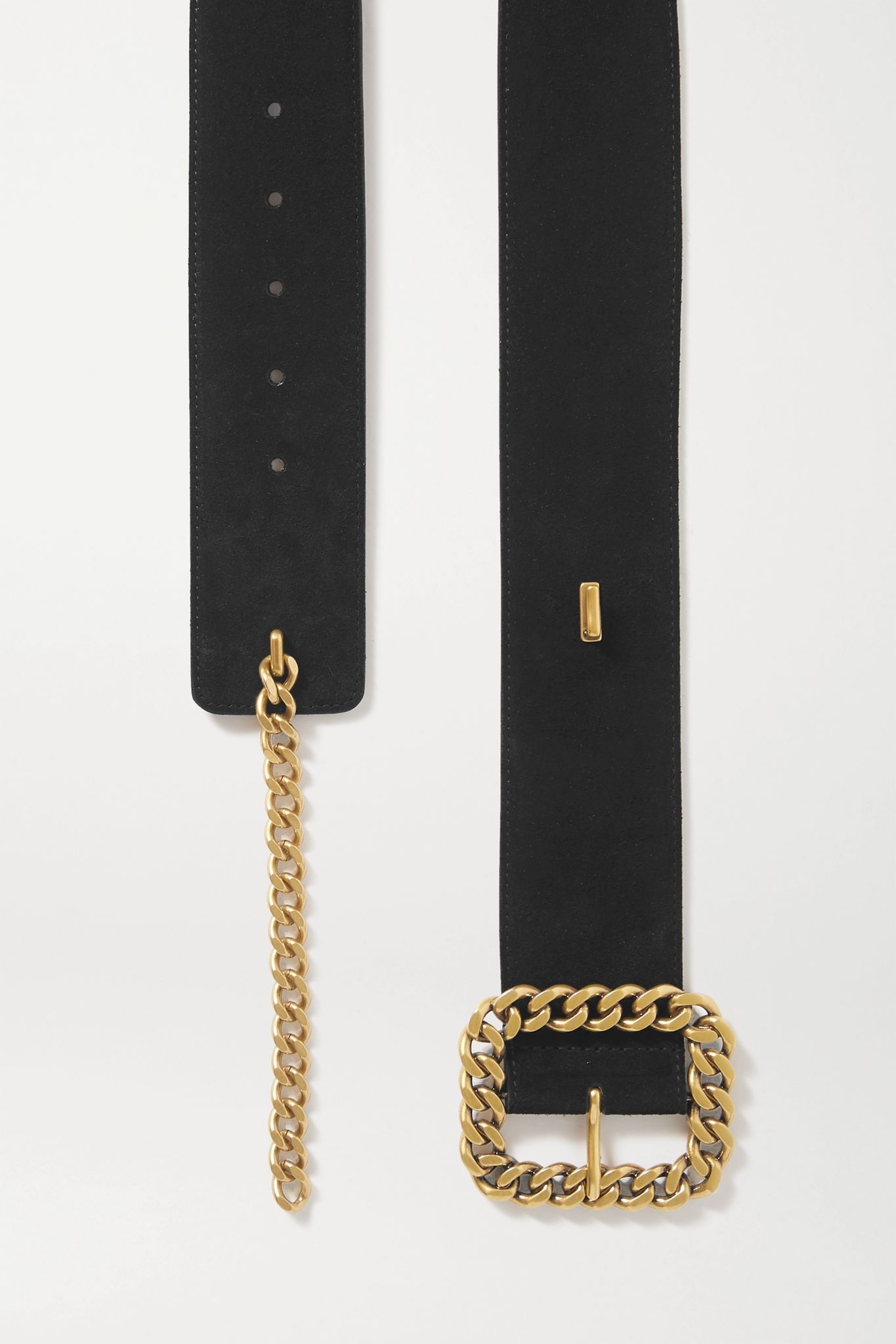 Chain-embellished suede waist belt - 3