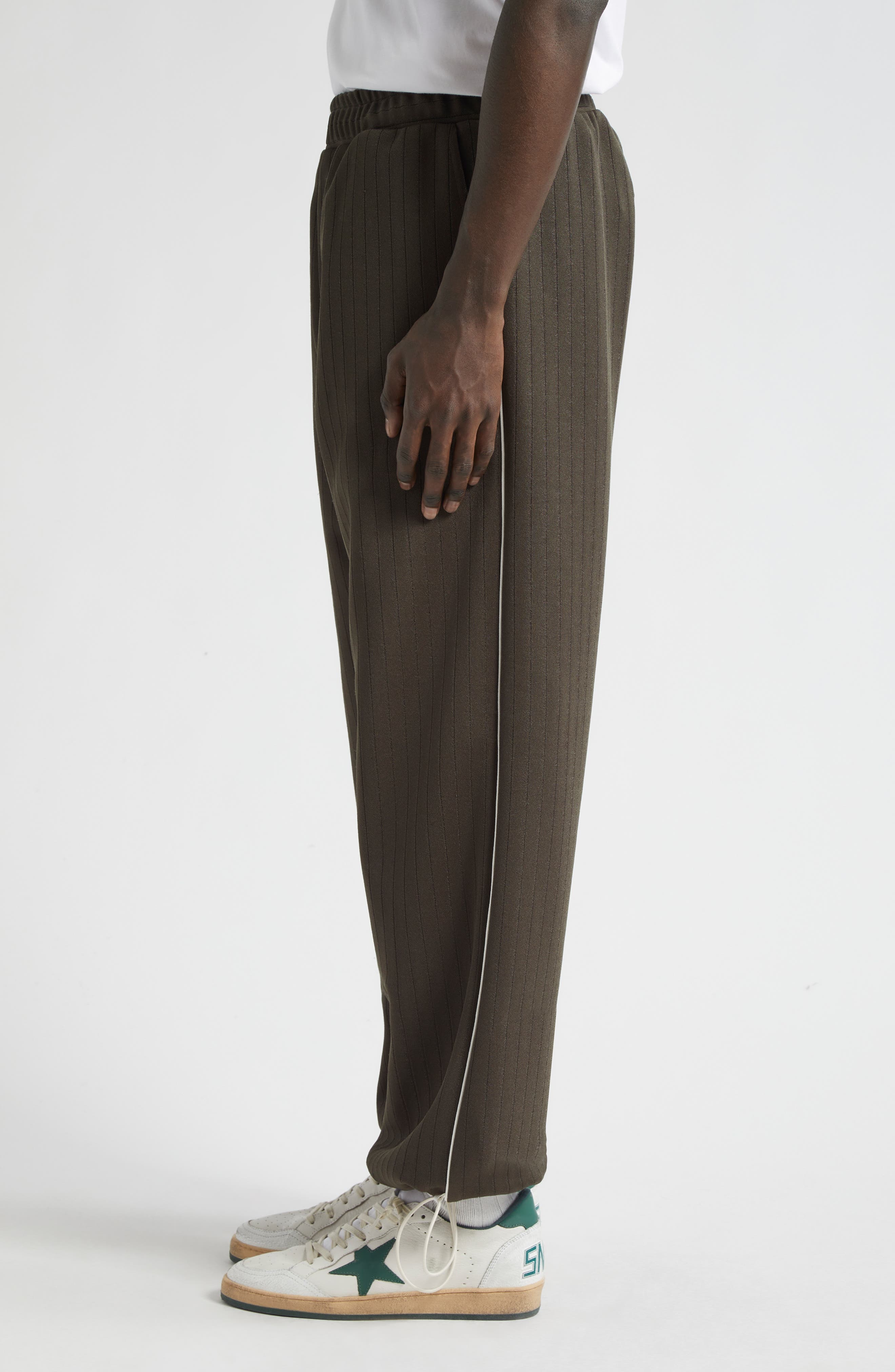 Golden Goose Star Wide Leg Track Pants in Military Green/Papyrus at Nordstrom - 4