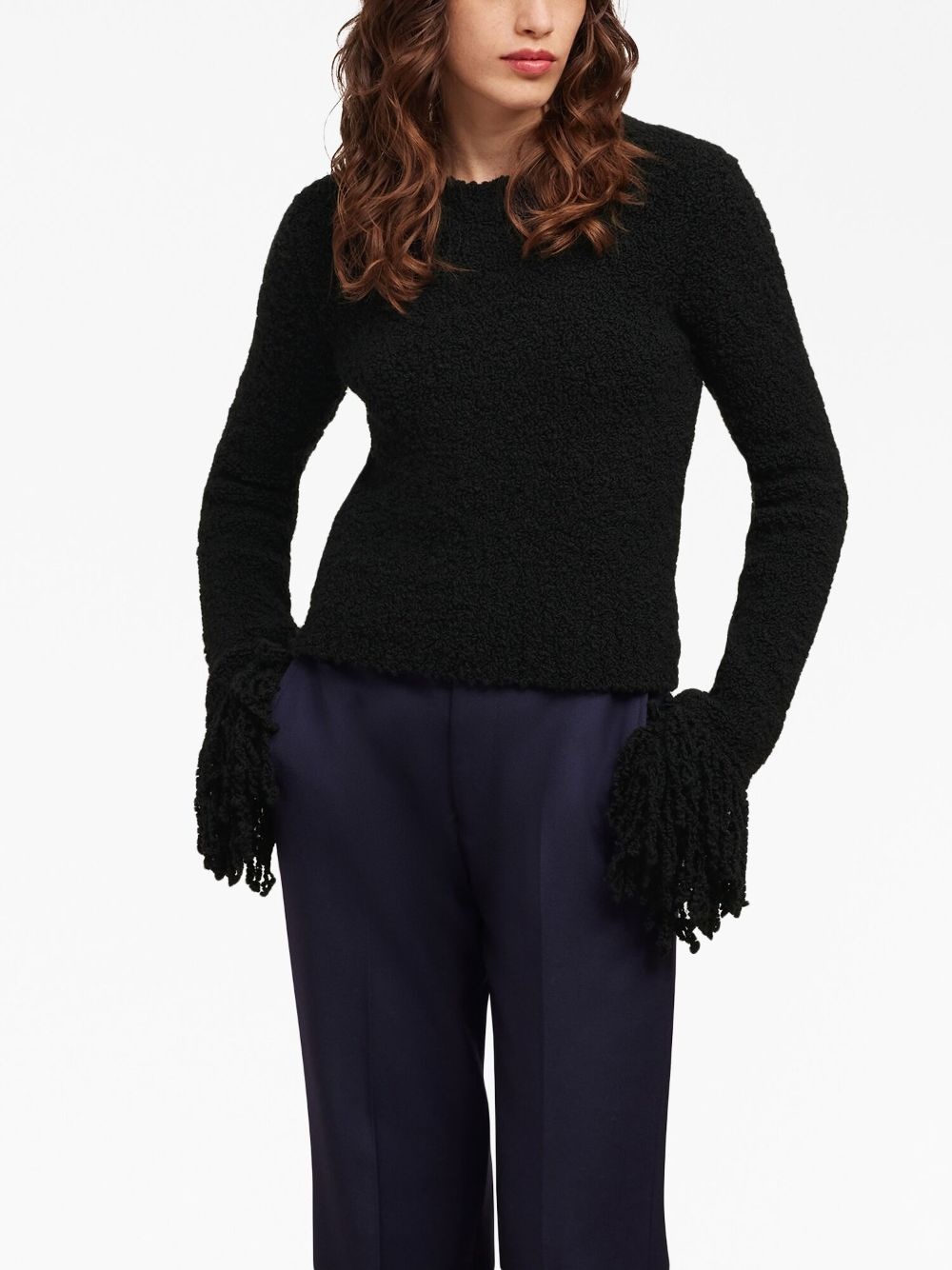fringed-trim cropped jumper - 5