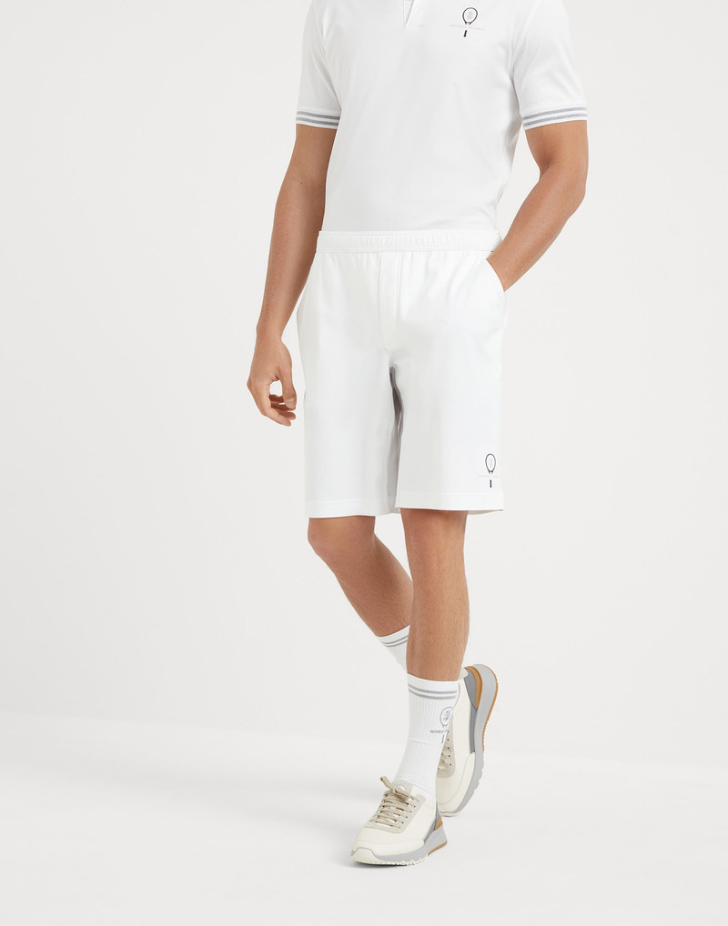 Cotton interlock Bermuda shorts with tennis logo 1