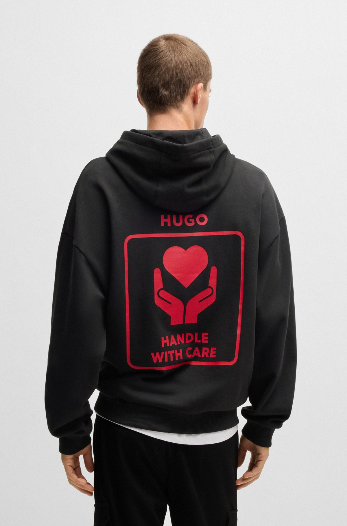 COTTON-TERRY HOODIE WITH SLOGAN AND HEART GRAPHICS - 5