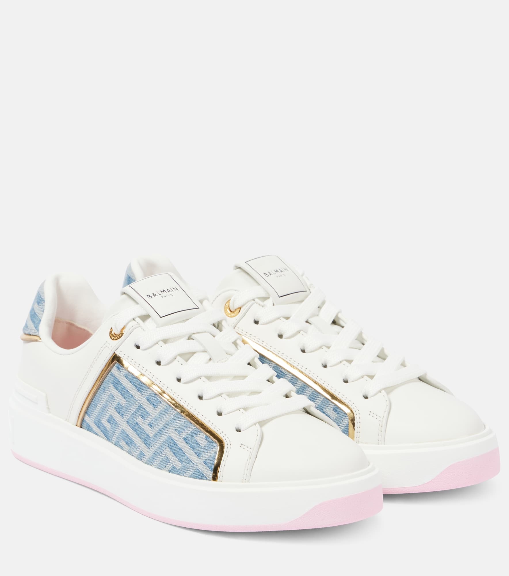 B-Court denim-trimmed leather sneakers - 1