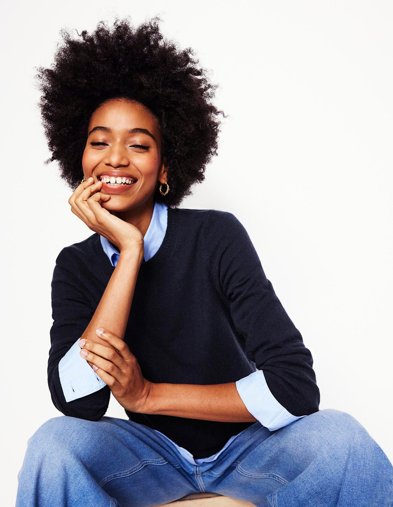 Eva Cashmere Crew Neck Sweater-Navy 1