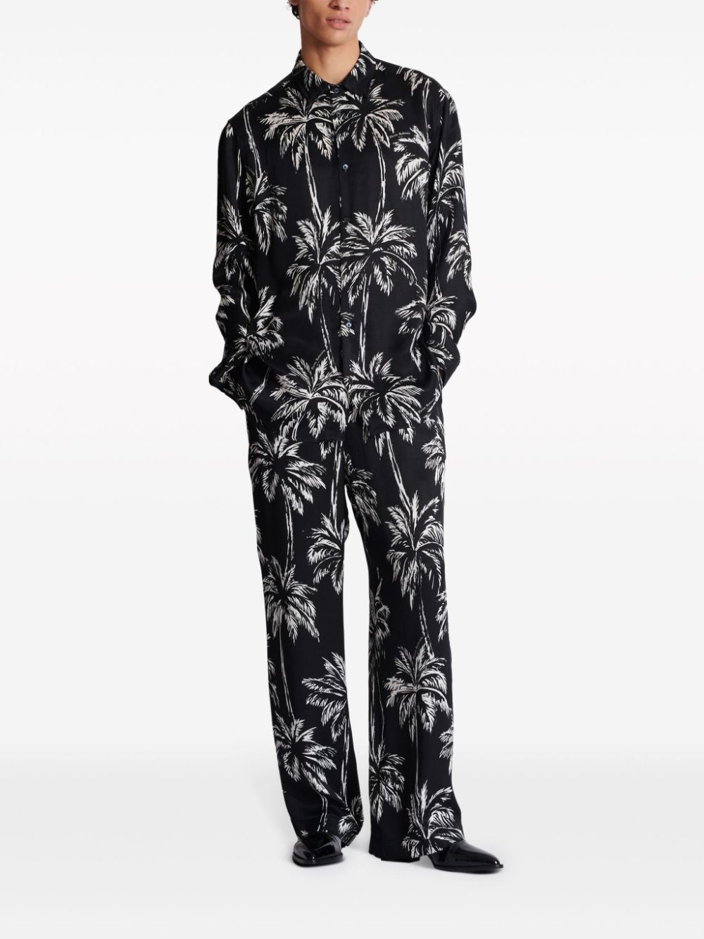 palm tree-print satin shirt - 2