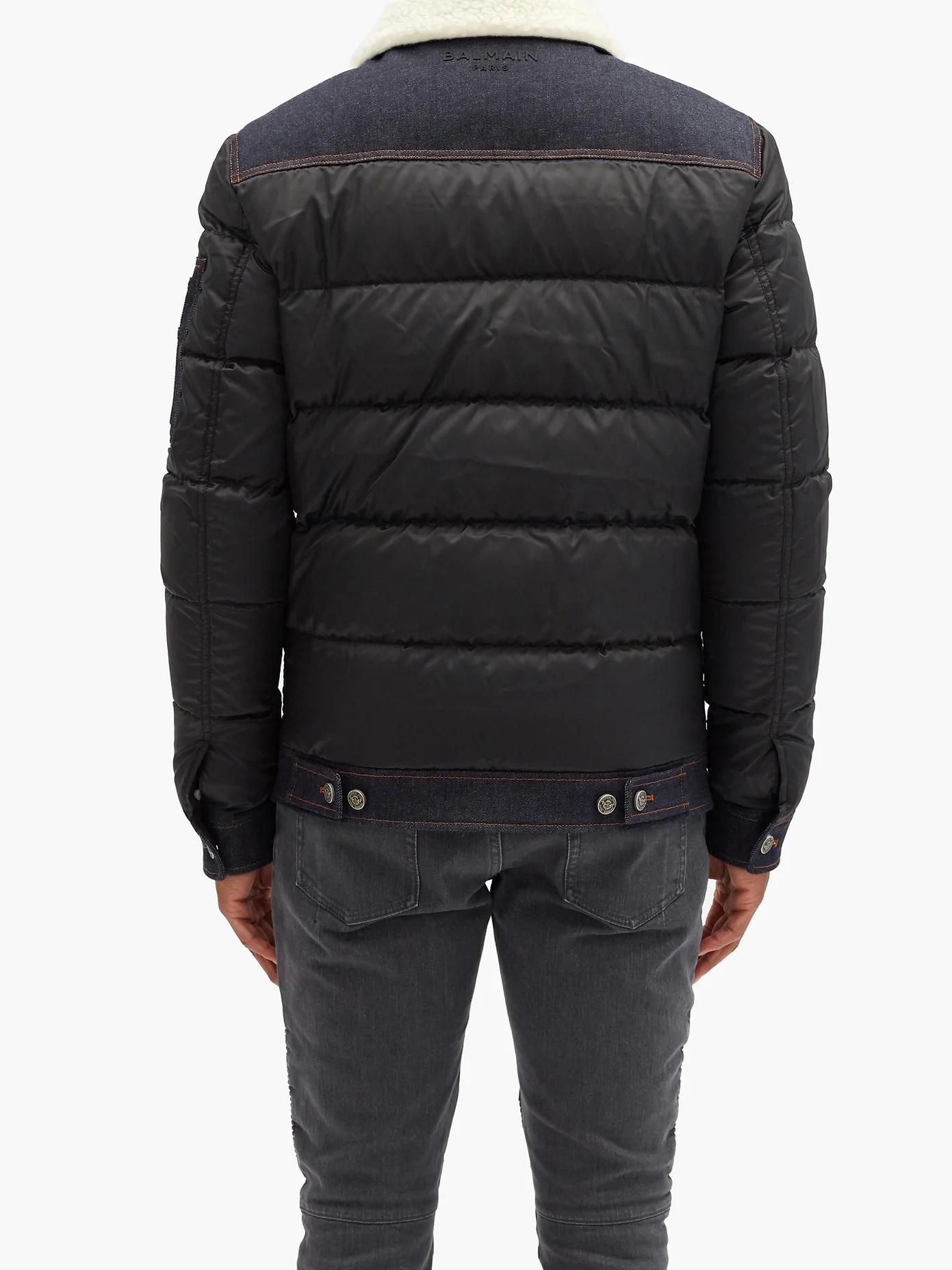 Faux-shearling collar quilted down jacket - 5