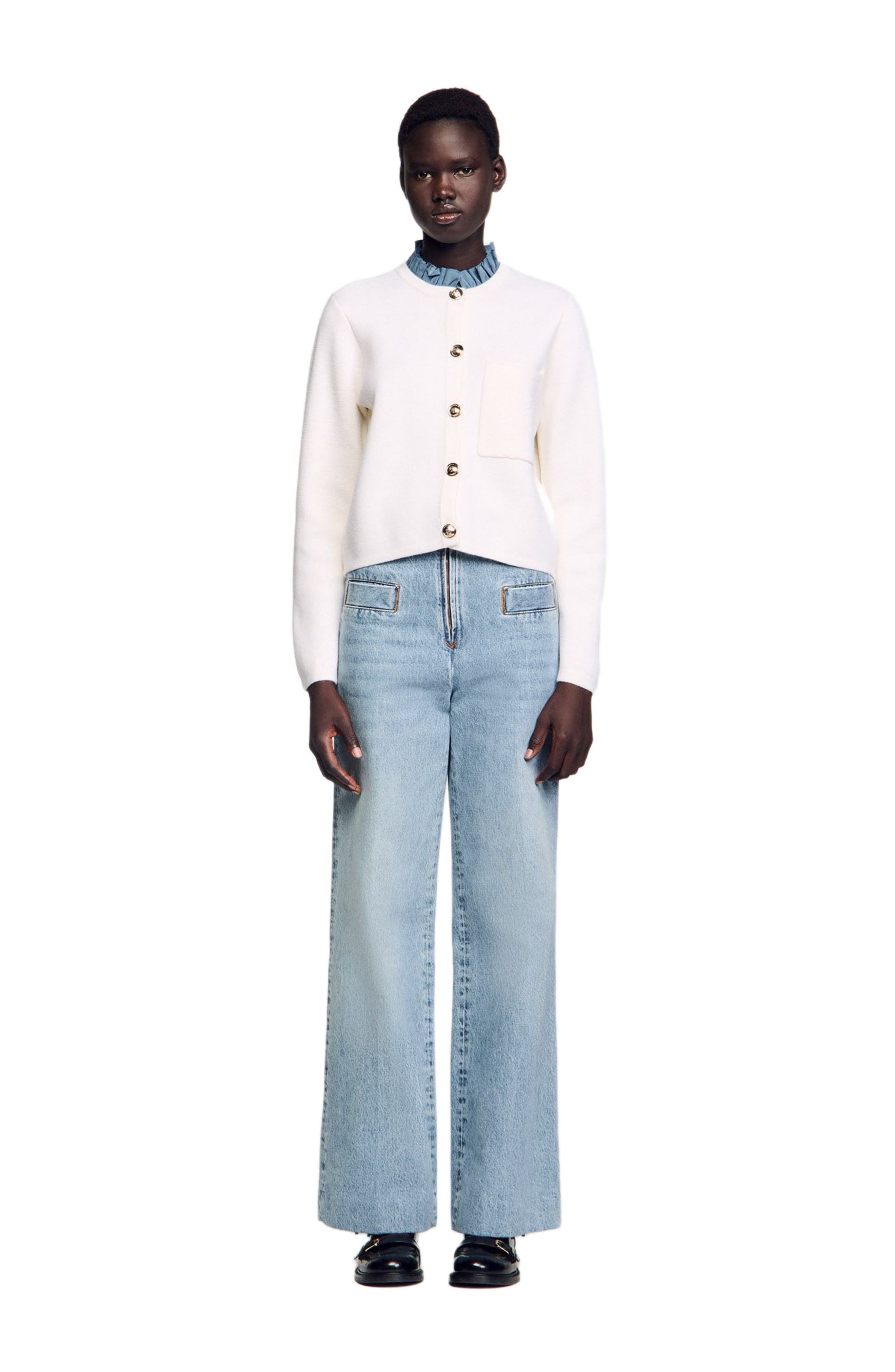 SANDRO High-neck cardigan in Ecru at Nordstrom - 4