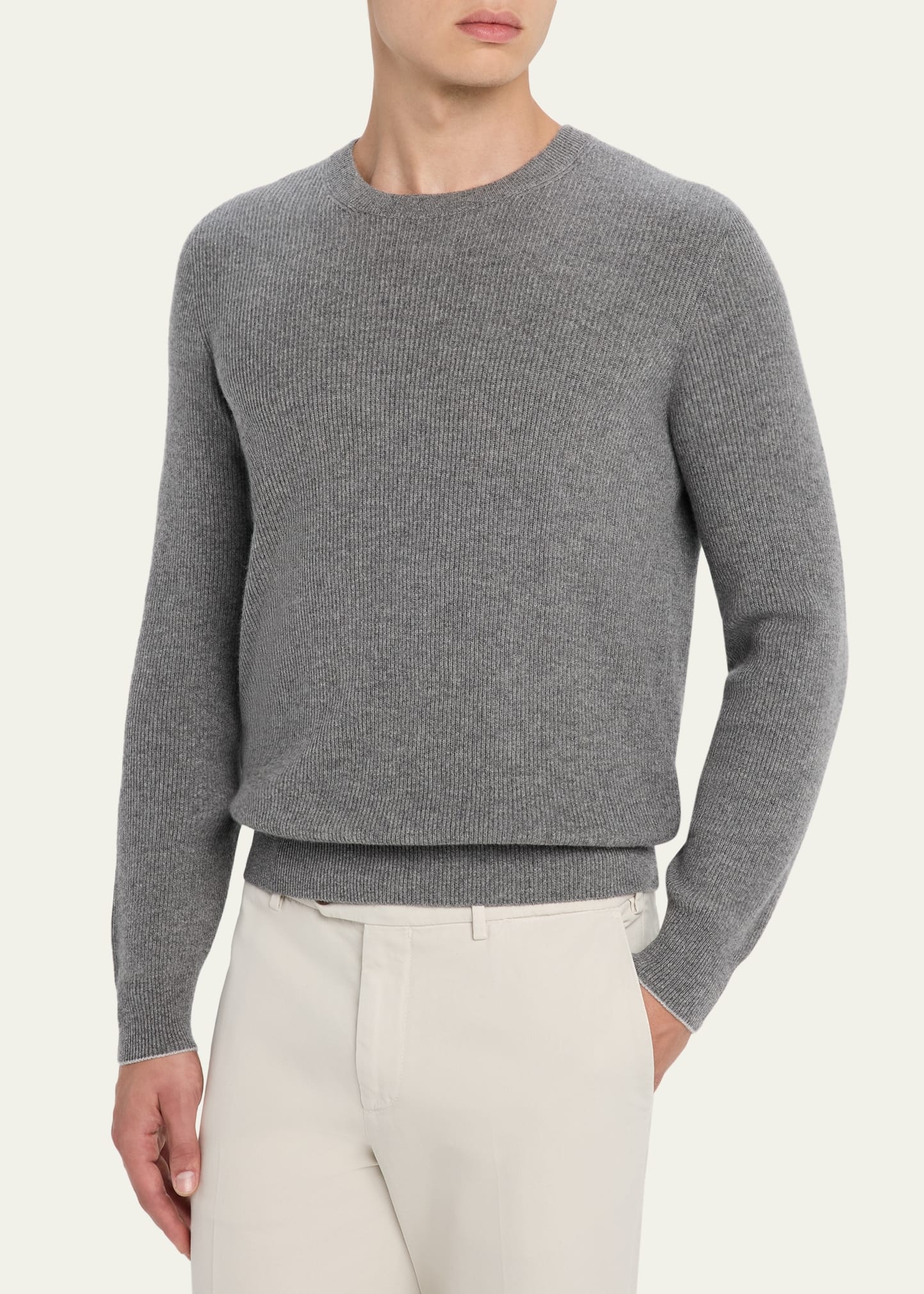 Men's Cashmere English Rib Crewneck Sweater - 4
