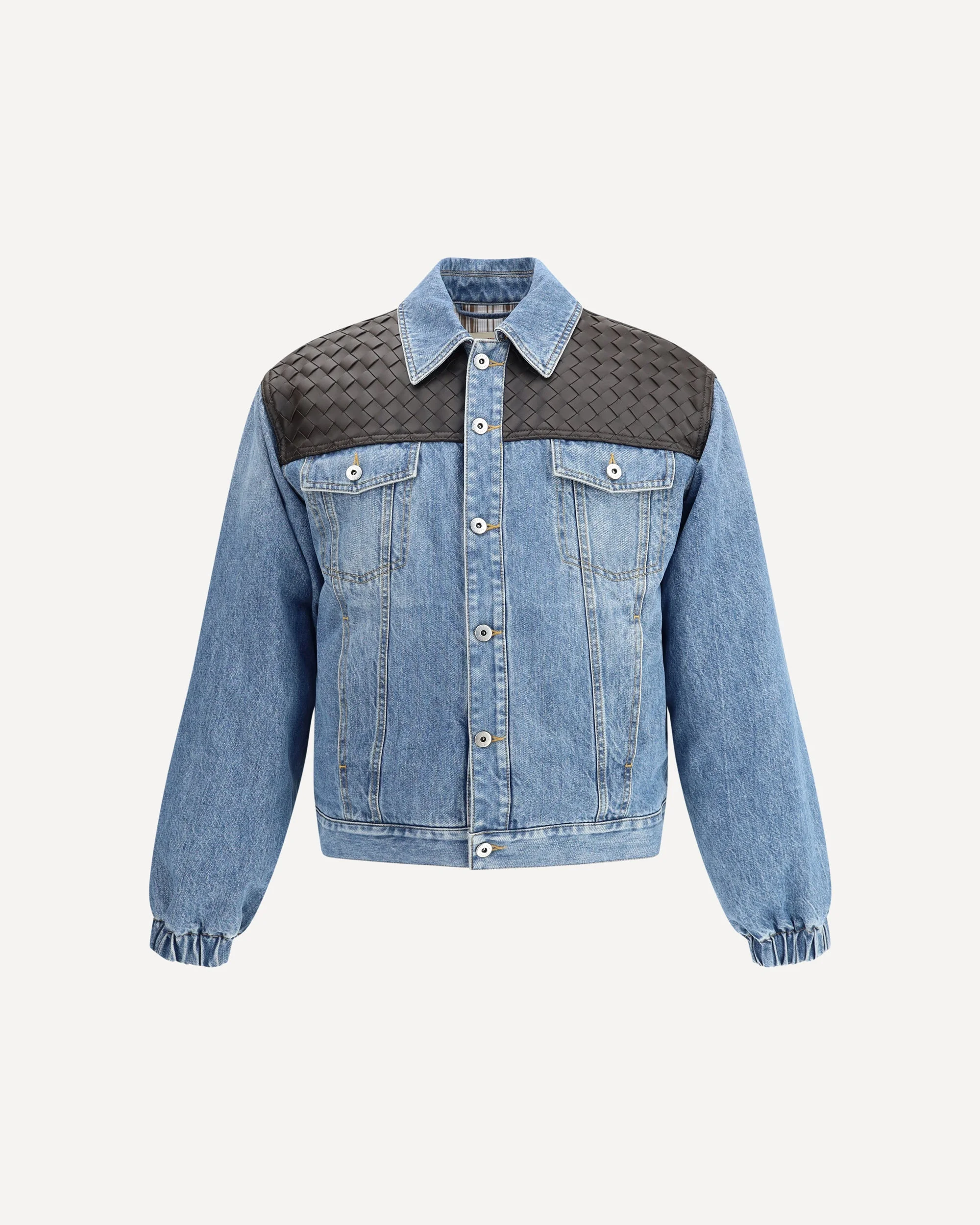 Denim Jacket with Leather collar - 1