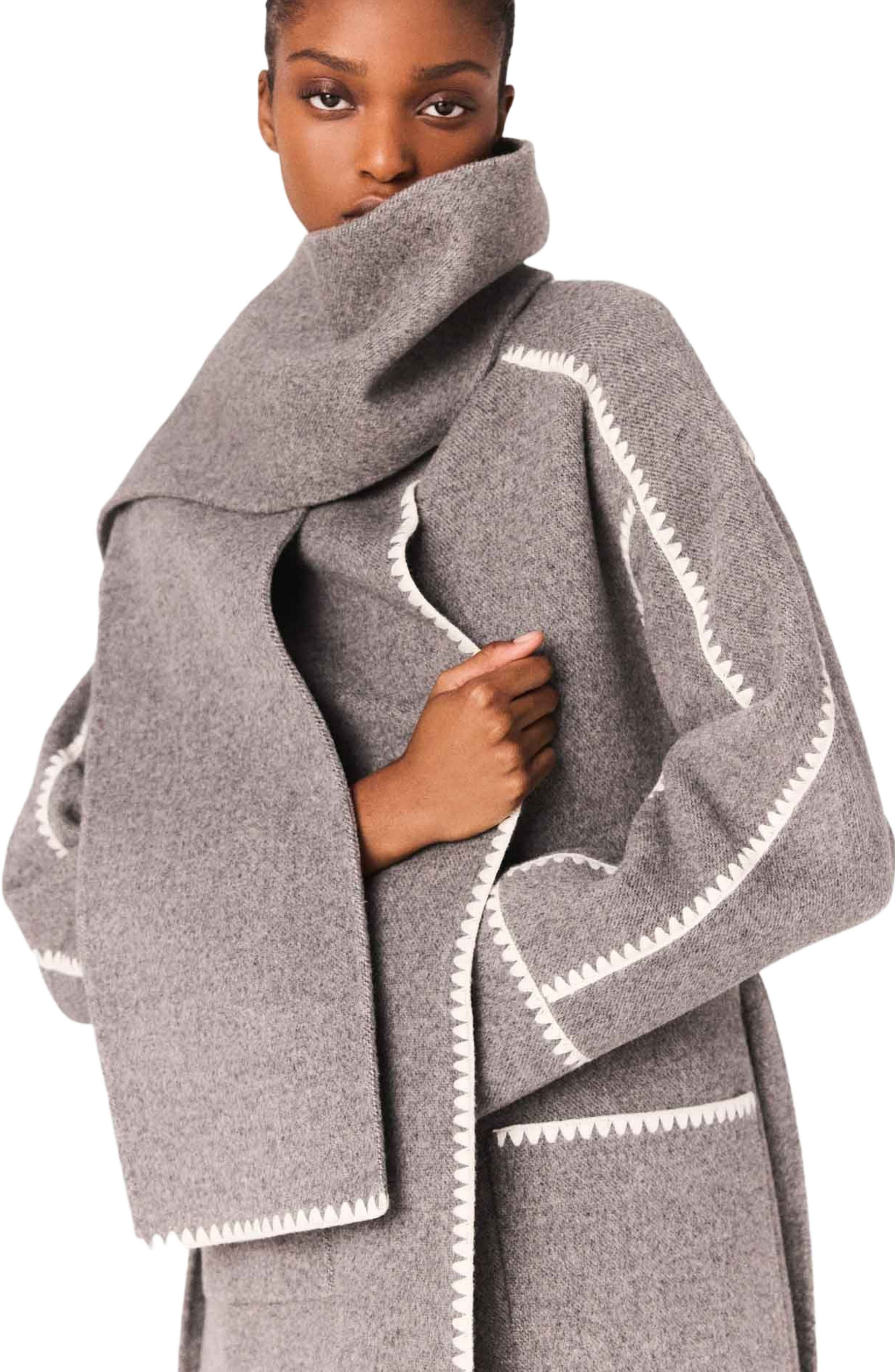 maje Long double-faced coat in Grey/white at Nordstrom - 7