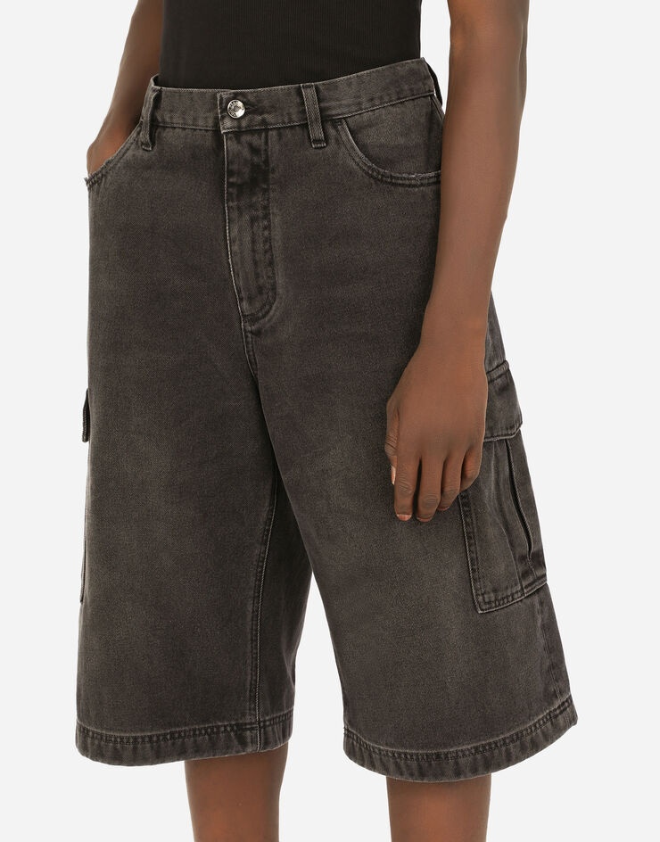 Washed black cargo shorts - 4