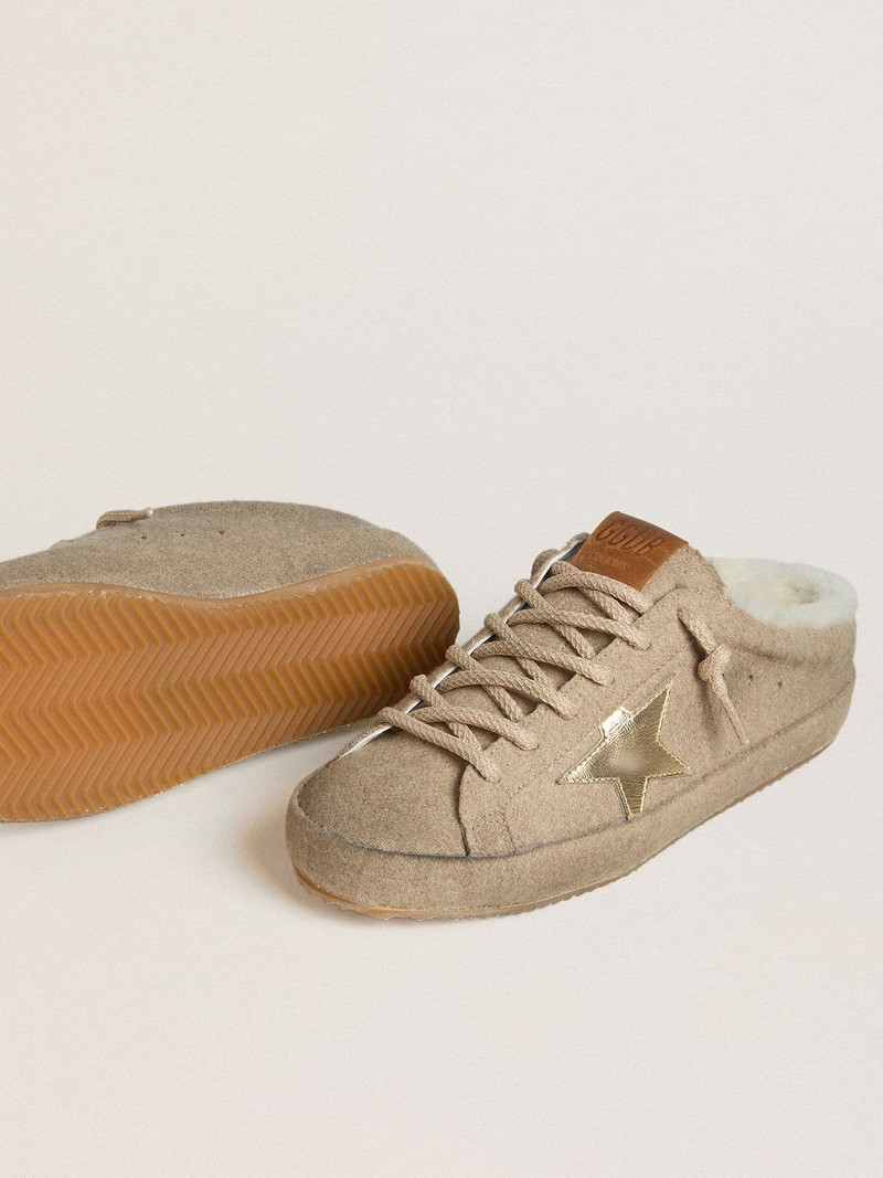 Women's Super-Star Sabots in wool with shearling lining and gold metallic star 3