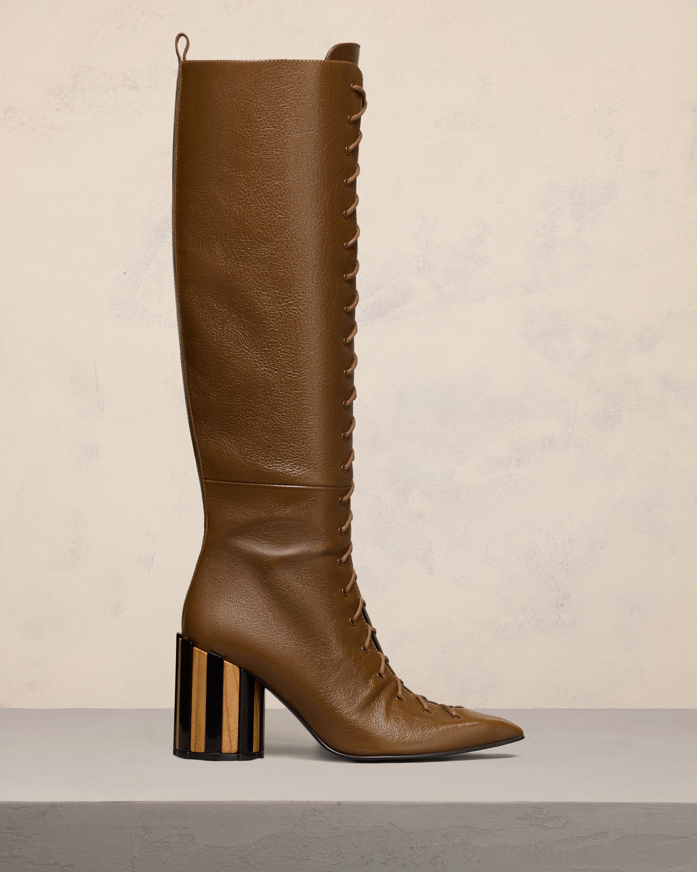 POINTED TOE LACE-UP KNEE HIGH BOOTS - 1