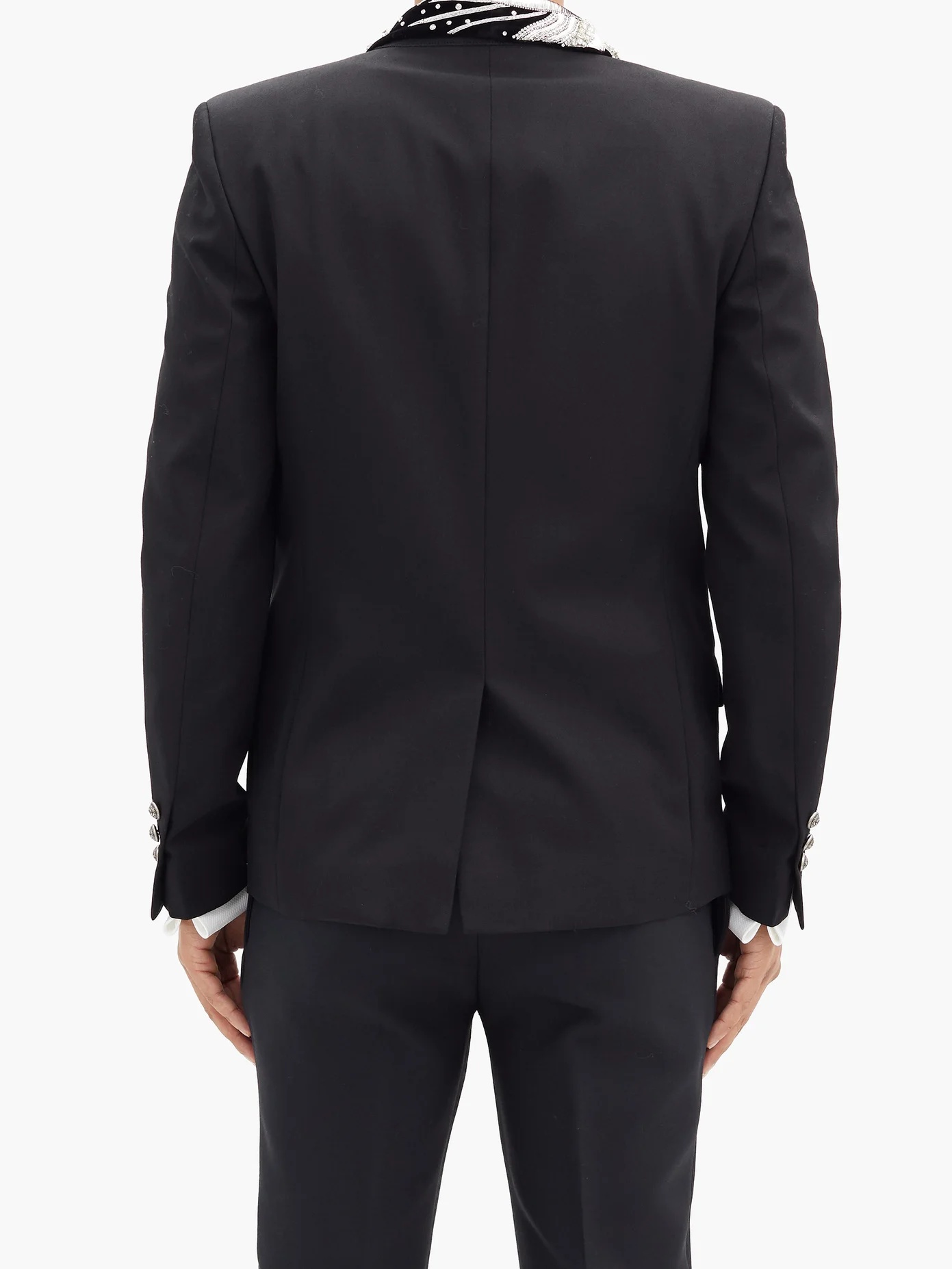 Zardozi-embroidered wool-barathea tuxedo jacket - 5