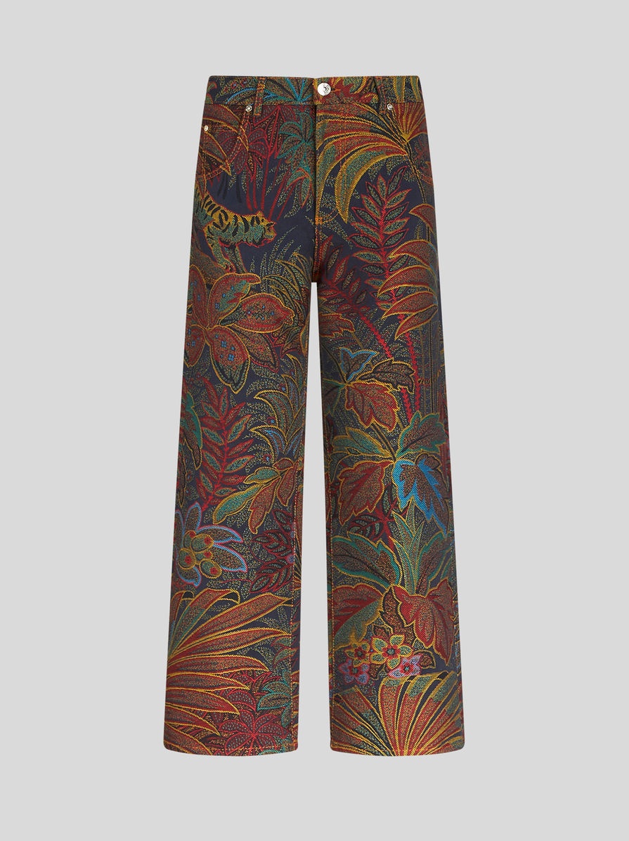 JACQUARD JEANS WITH FOLIAGE PATTERN - 1