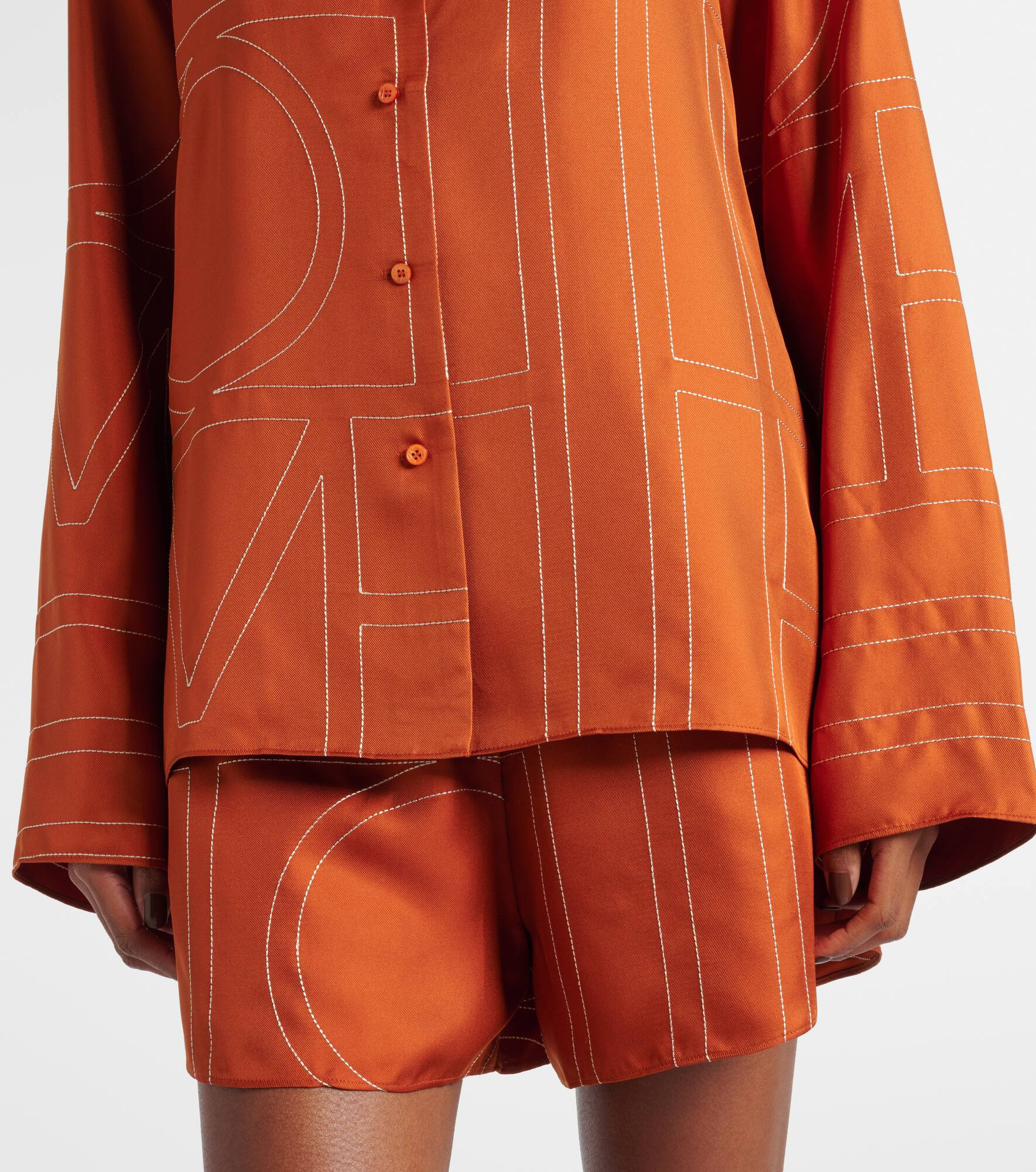 Monogram silk twill pajama shirt - 5