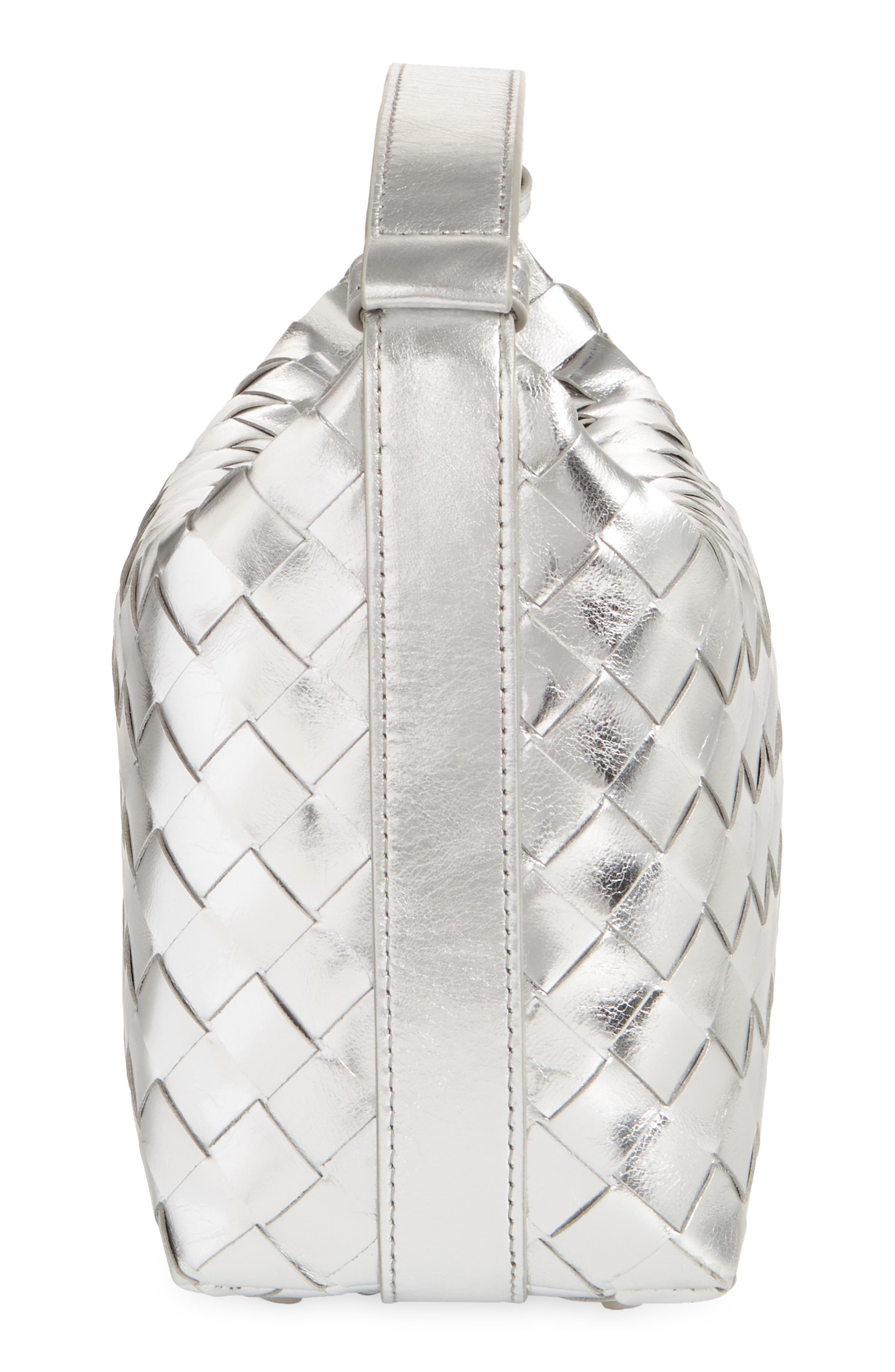 Bottega Veneta Mini Wallace Mirror Intrecciato Metallic Leather Shoulder Bag in 8101 Silver/Silver a - 6