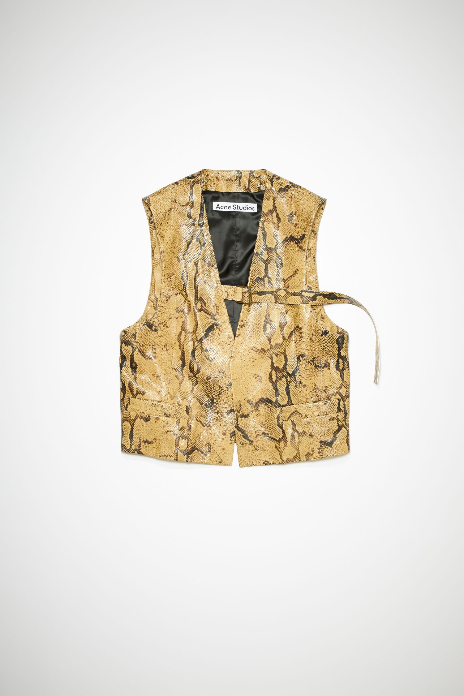 Fitted leather vest - Beige/black - 1