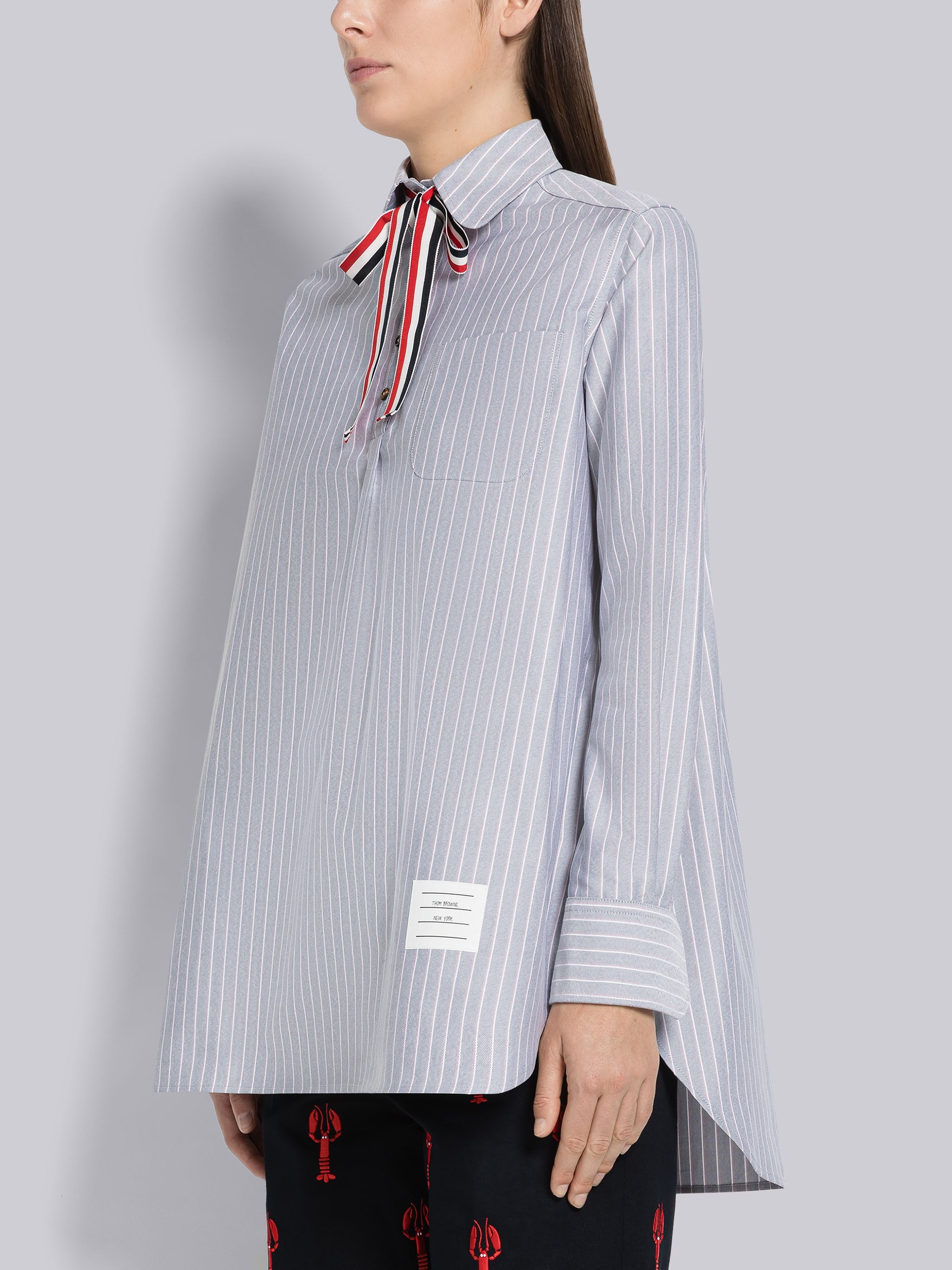 Shadow Pinstripe Oxford Bow Tie Blouson - 2