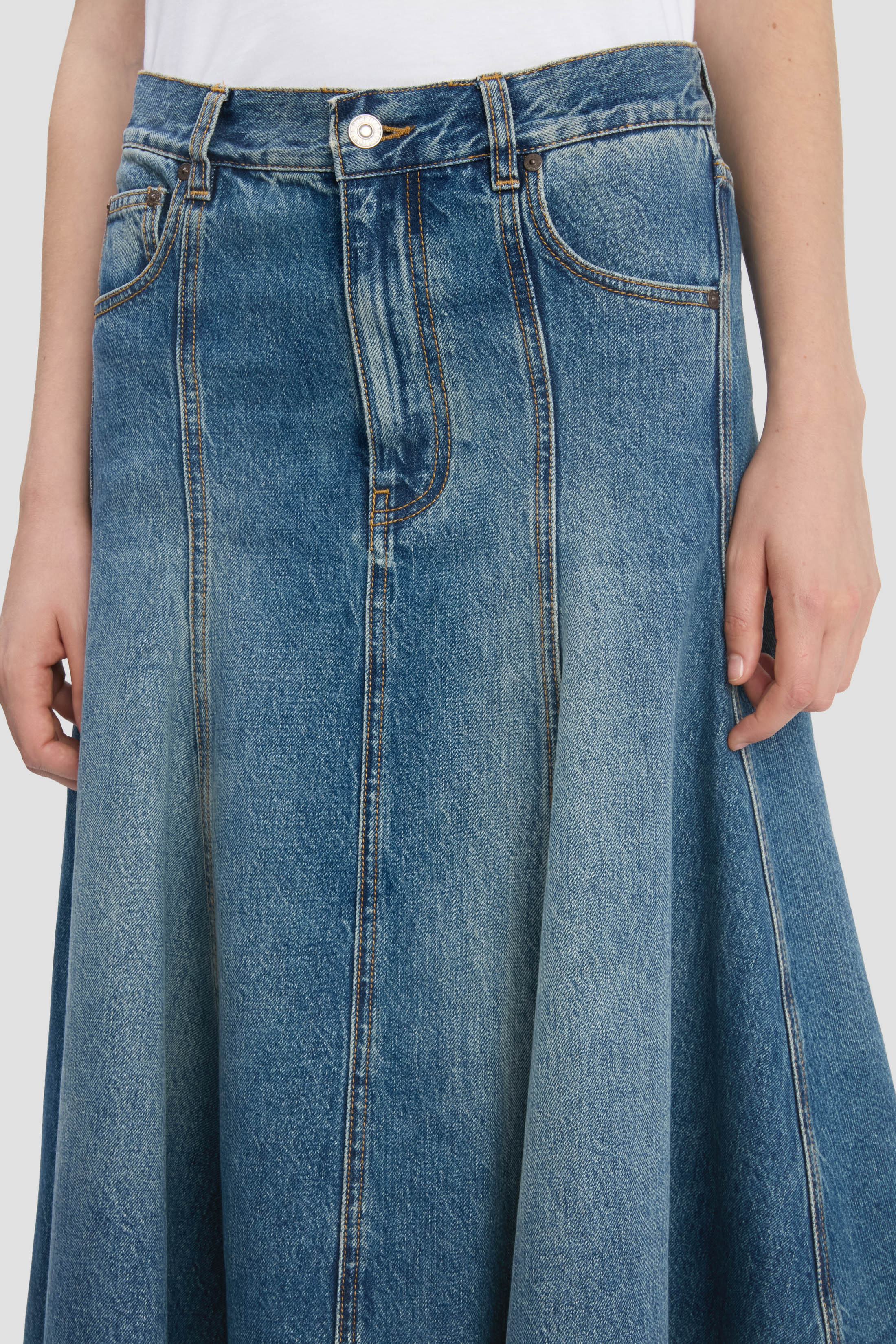 Panelled Kick Detail Skirt In Classic Blue Wash - 3