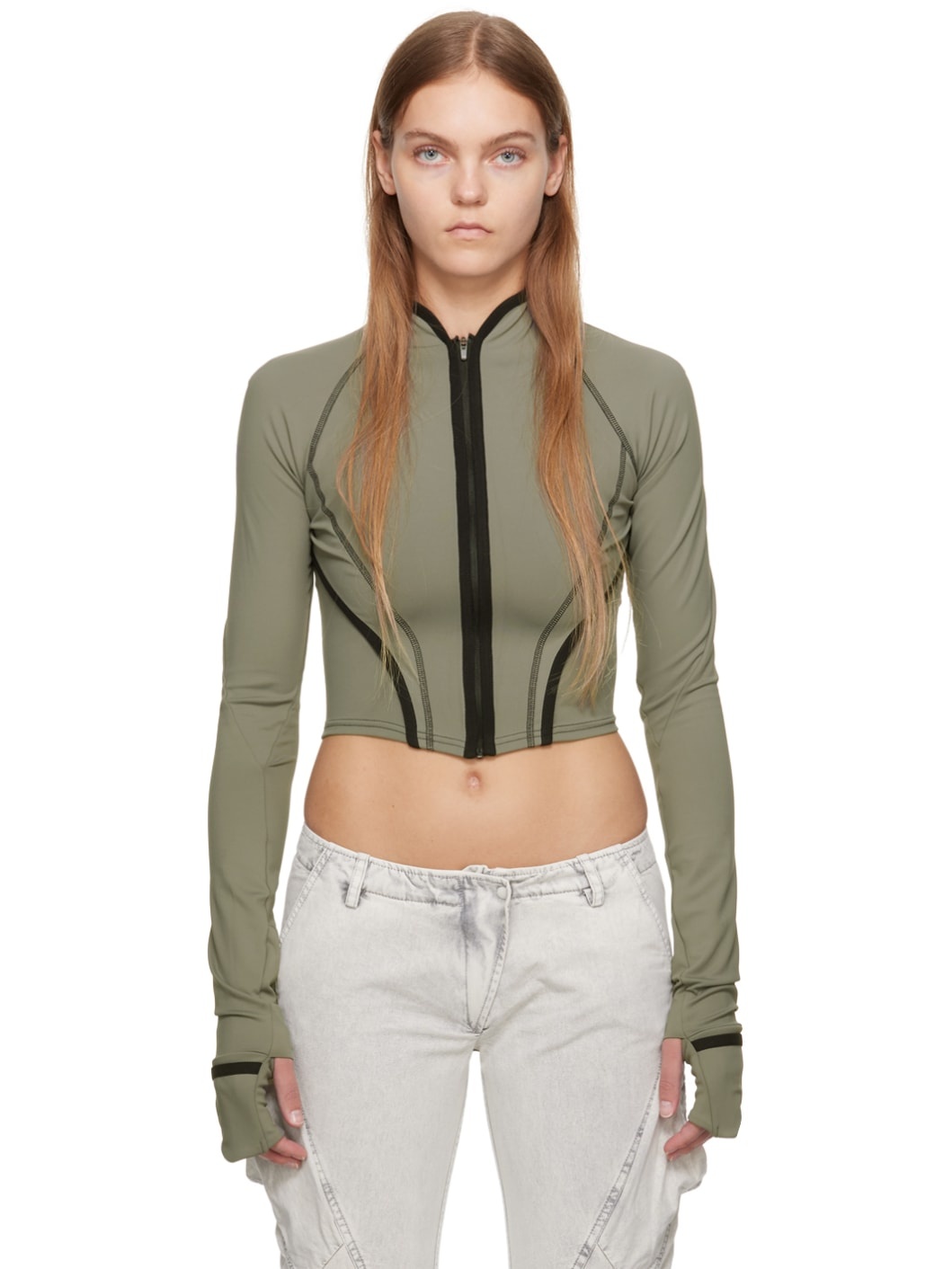 Khaki Slashed Sweater - 1