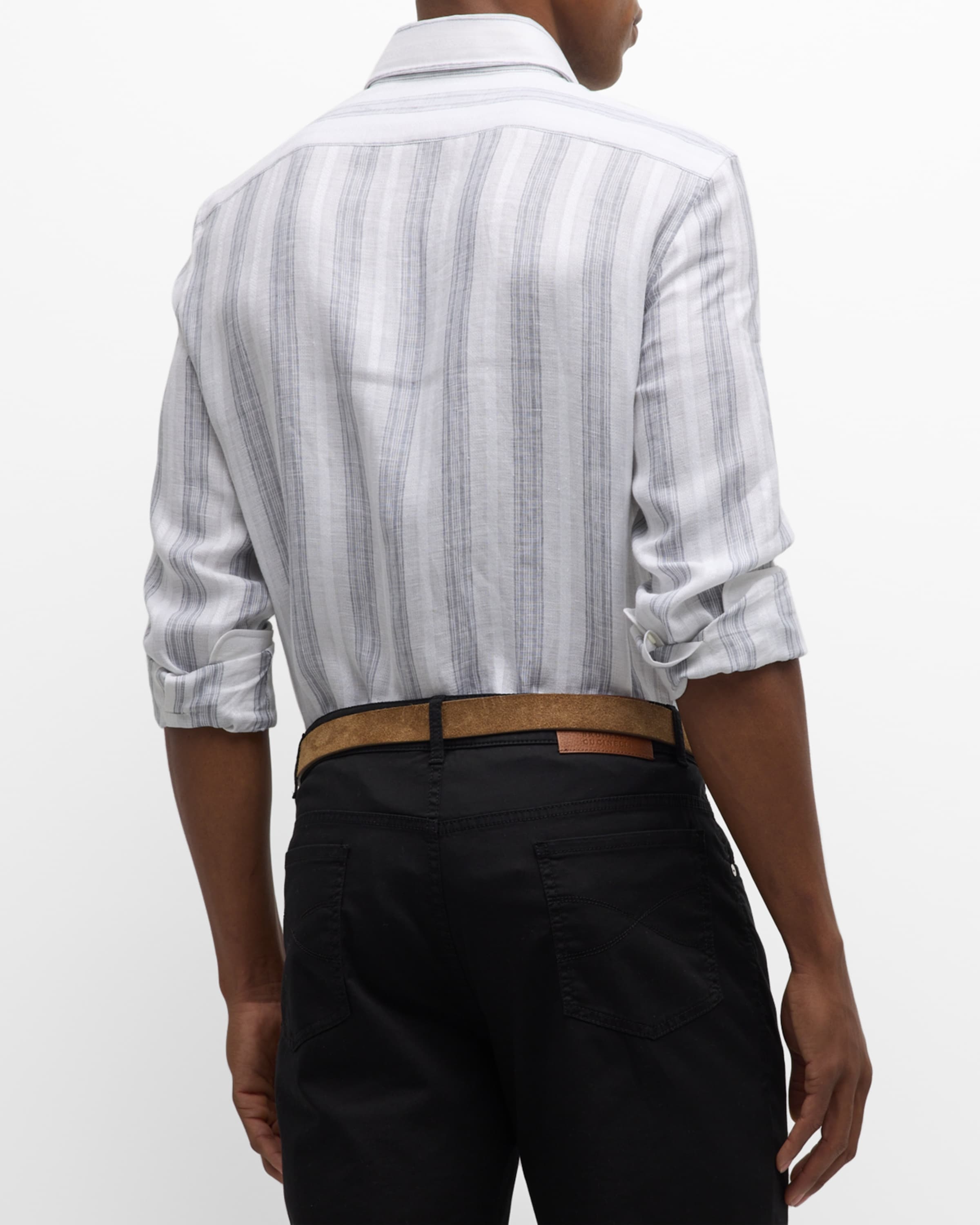 Men's Linen Multi-Stripe Casual Button-Down Shirt - 3