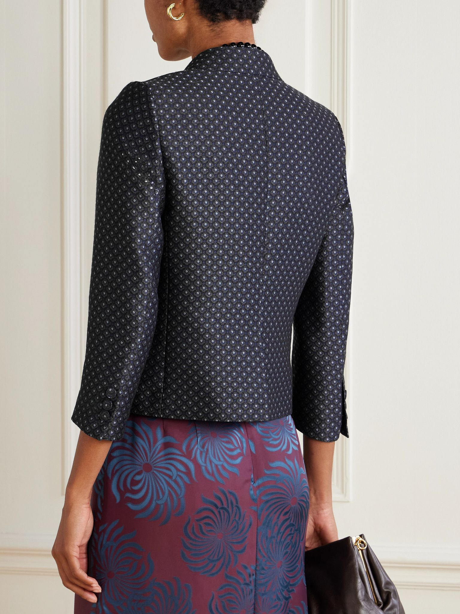 Bamie cropped jacquard-knit blazer Navy - 3