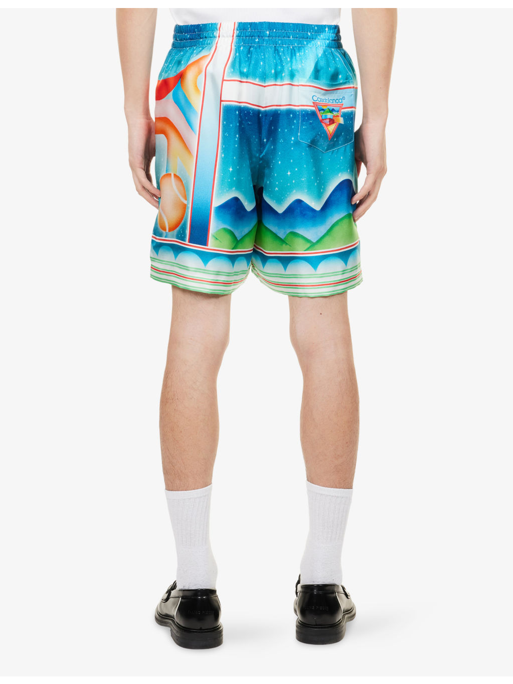 Graphic-Print Drawstring Silk Shorts - 4