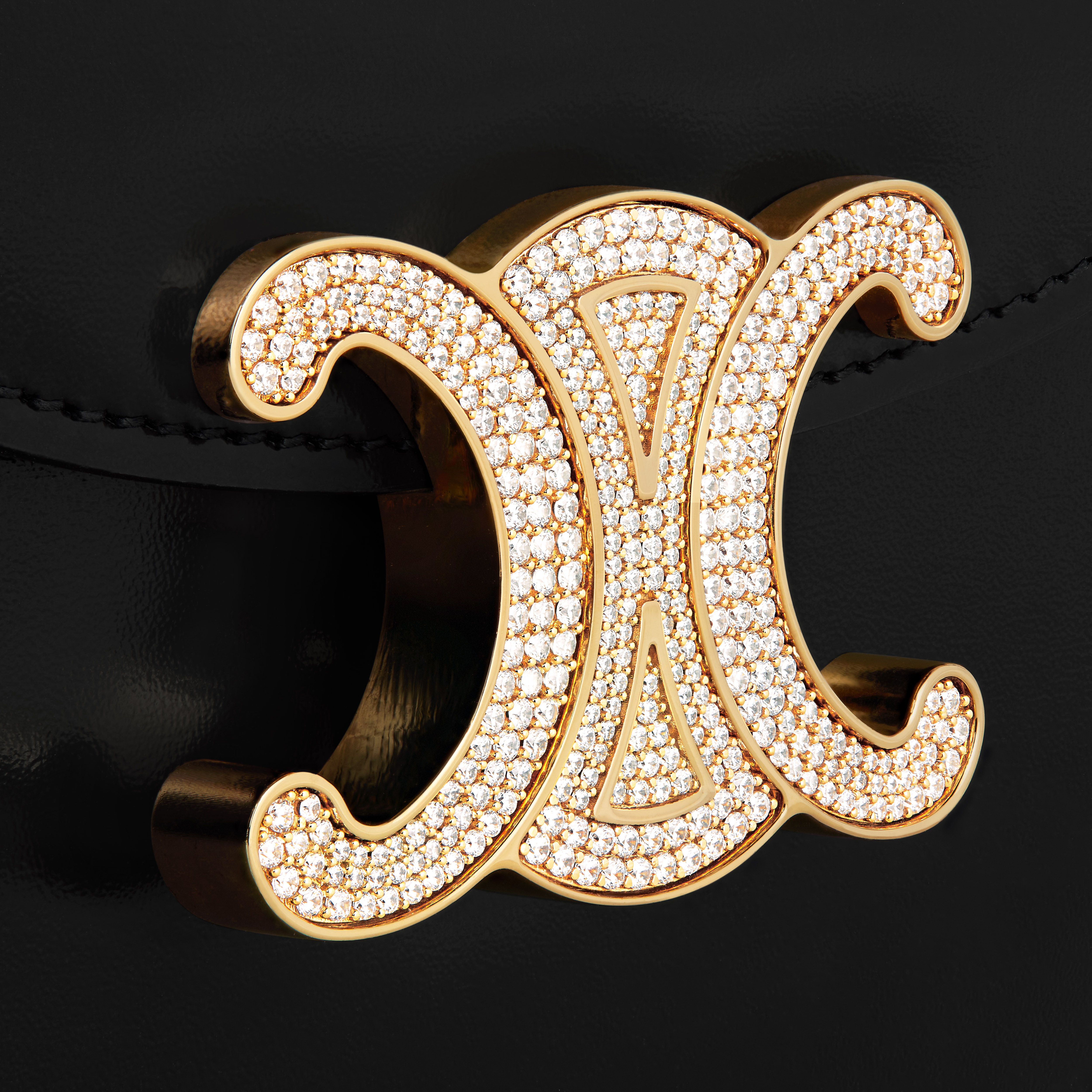Mini Besace Triomphe on Chain with strass closure in SHINY CALFSKIN - 5