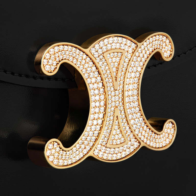 Mini Besace Triomphe on Chain with strass closure in SHINY CALFSKIN 5